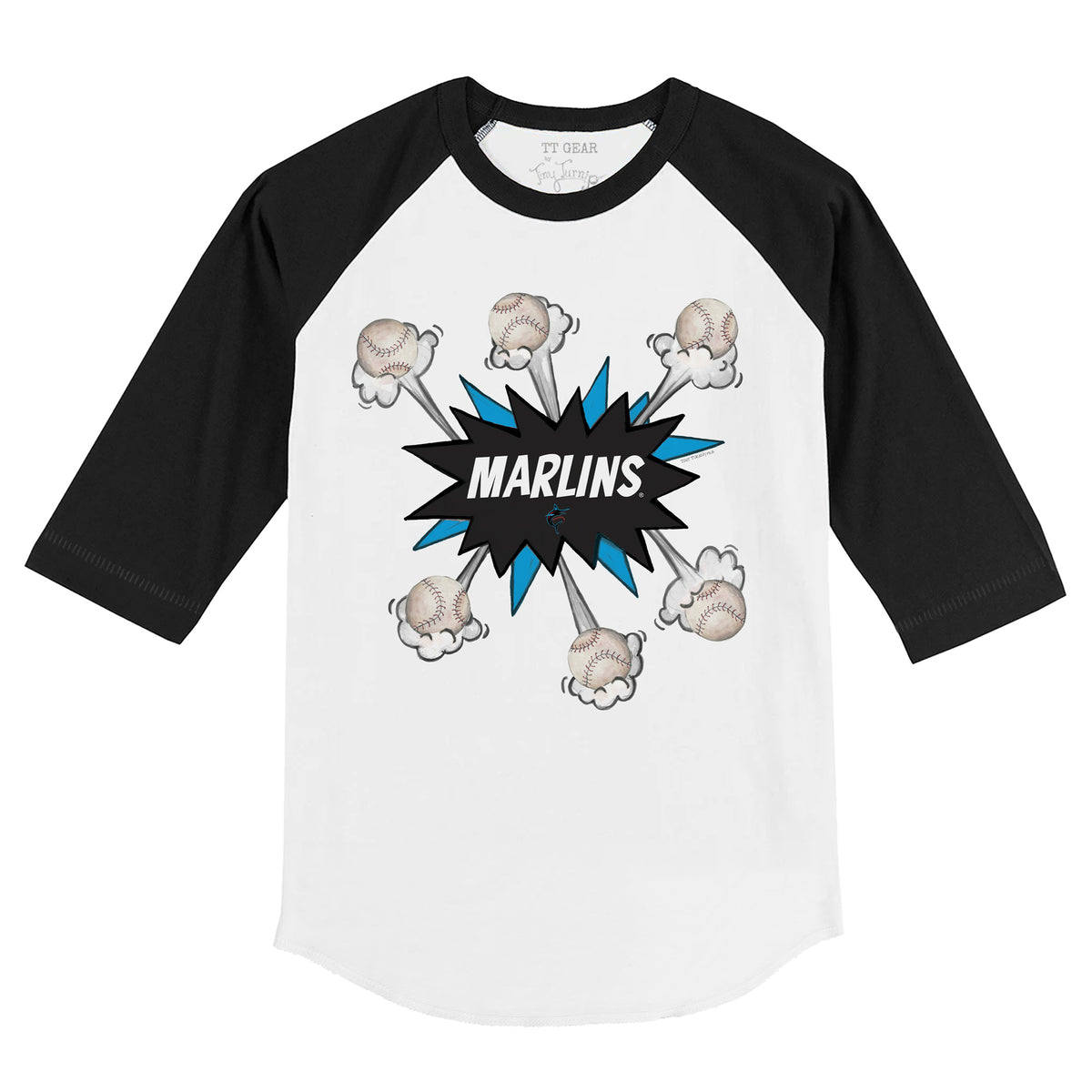 Miami Marlins Baseball Pow 3/4 Black Sleeve Raglan