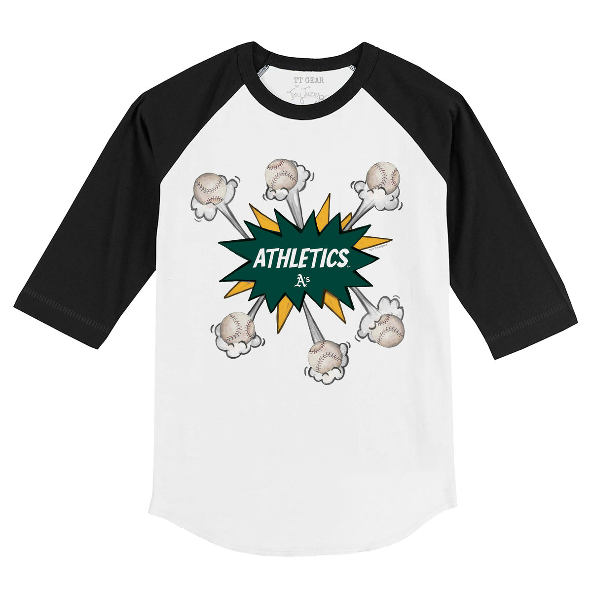 Oakland Athletics Baseball Pow 3/4 Black Sleeve Raglan