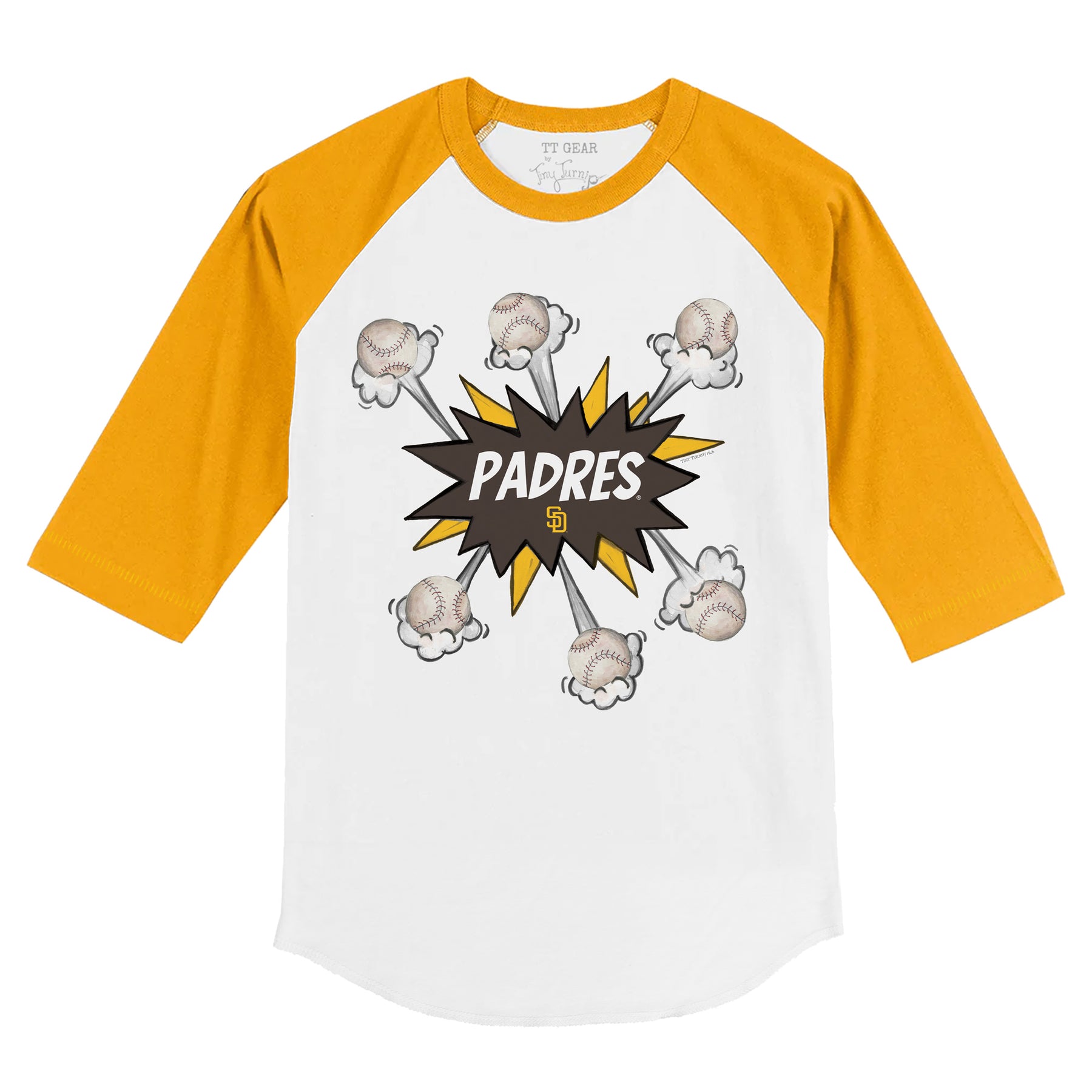 San Diego Padres Baseball Pow 3/4 Gold Sleeve Raglan