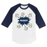 Seattle Mariners Baseball Pow 3/4 Navy Blue Sleeve Raglan