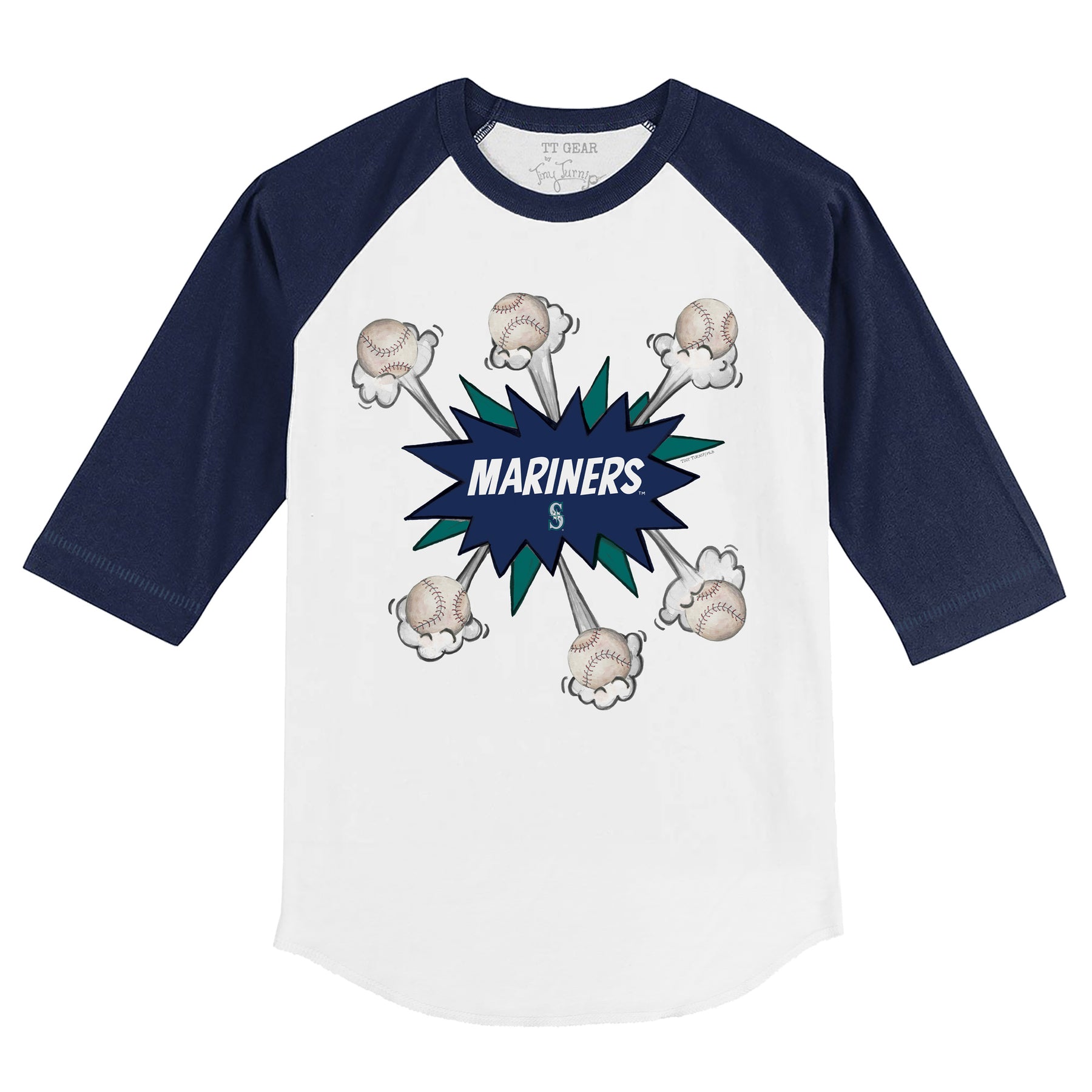 Seattle Mariners Baseball Pow 3/4 Navy Blue Sleeve Raglan