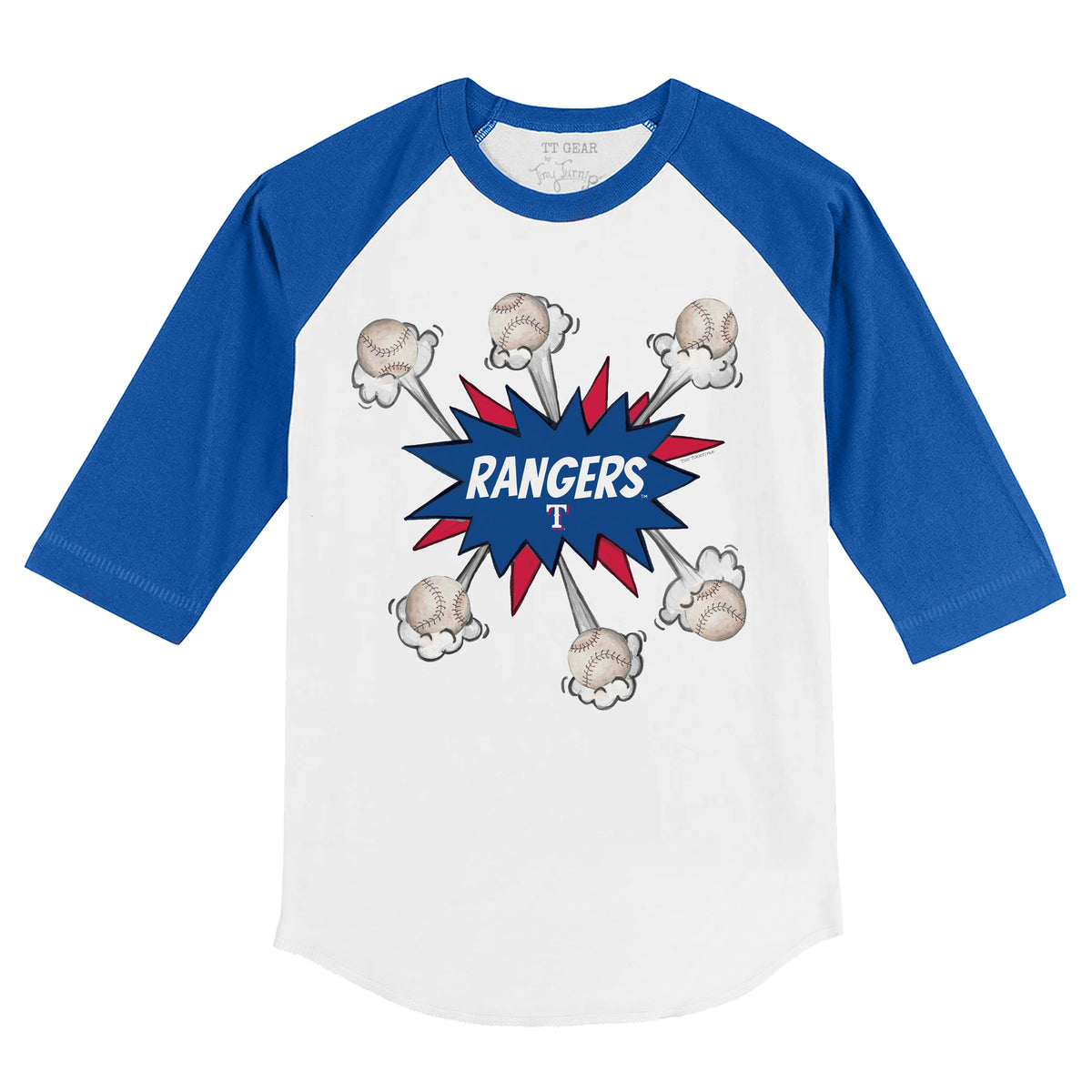 Texas Rangers Baseball Pow 3/4 Royal Blue Sleeve Raglan