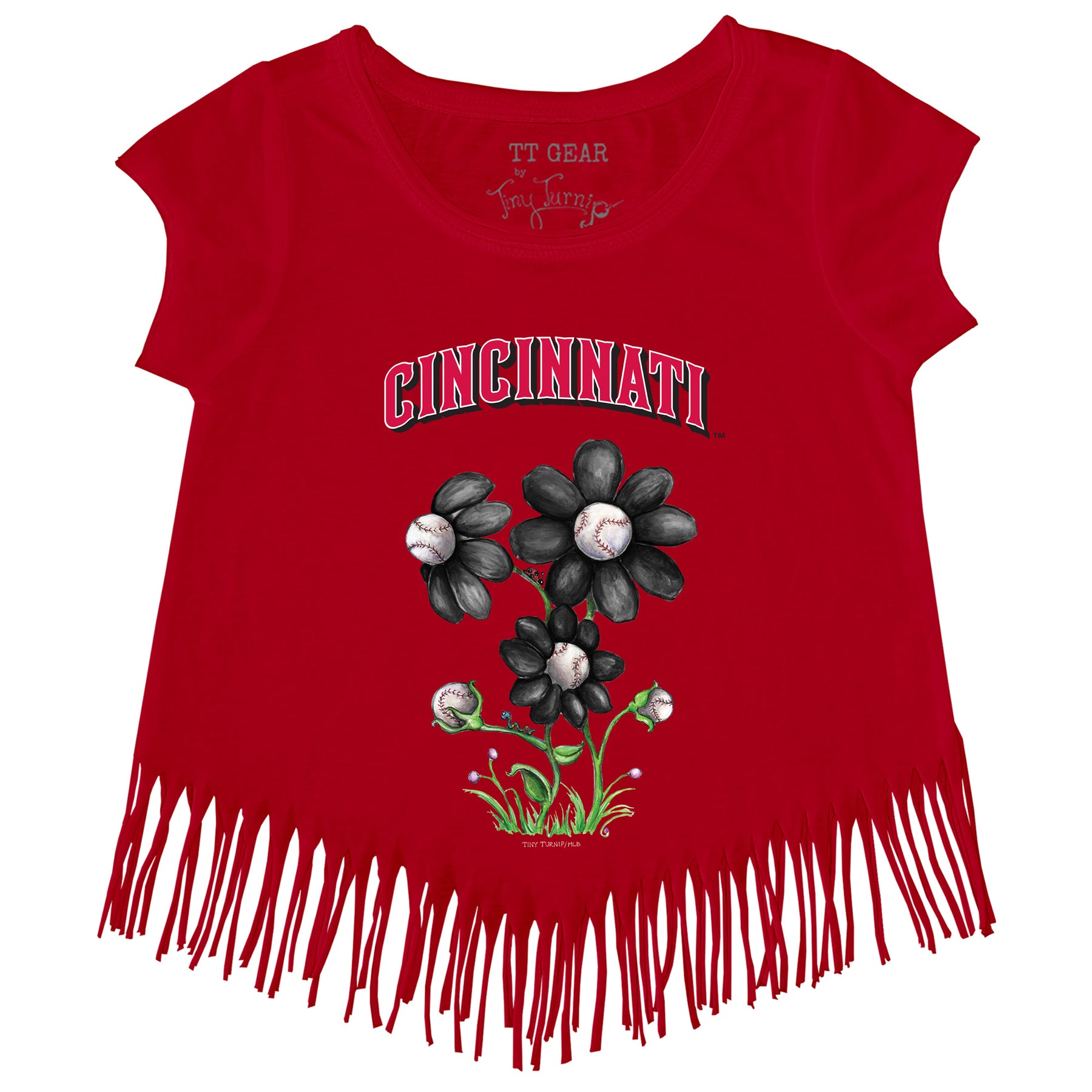 Cincinnati Reds Blooming Baseballs Fringe Tee