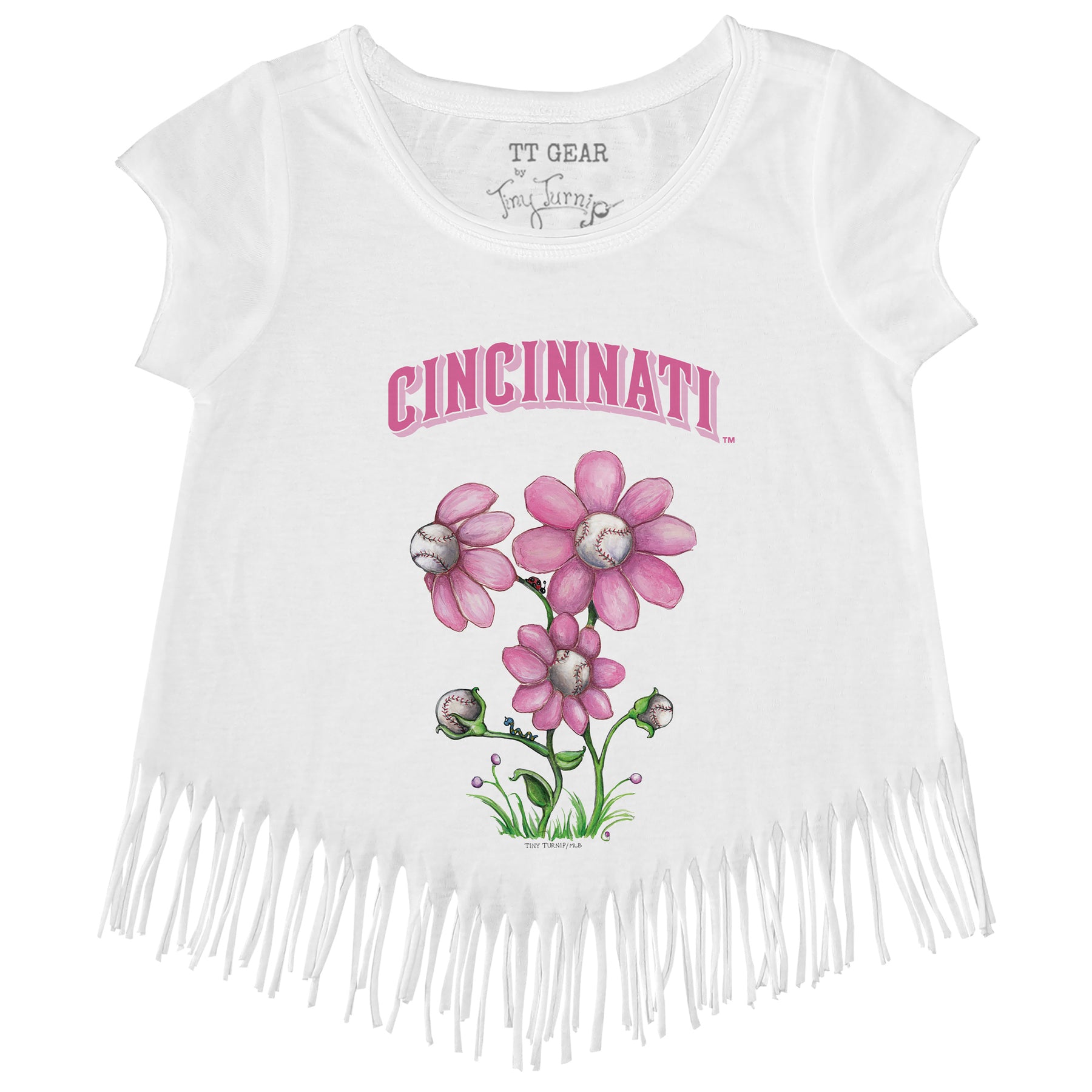 Cincinnati Reds Blooming Baseballs Fringe Tee