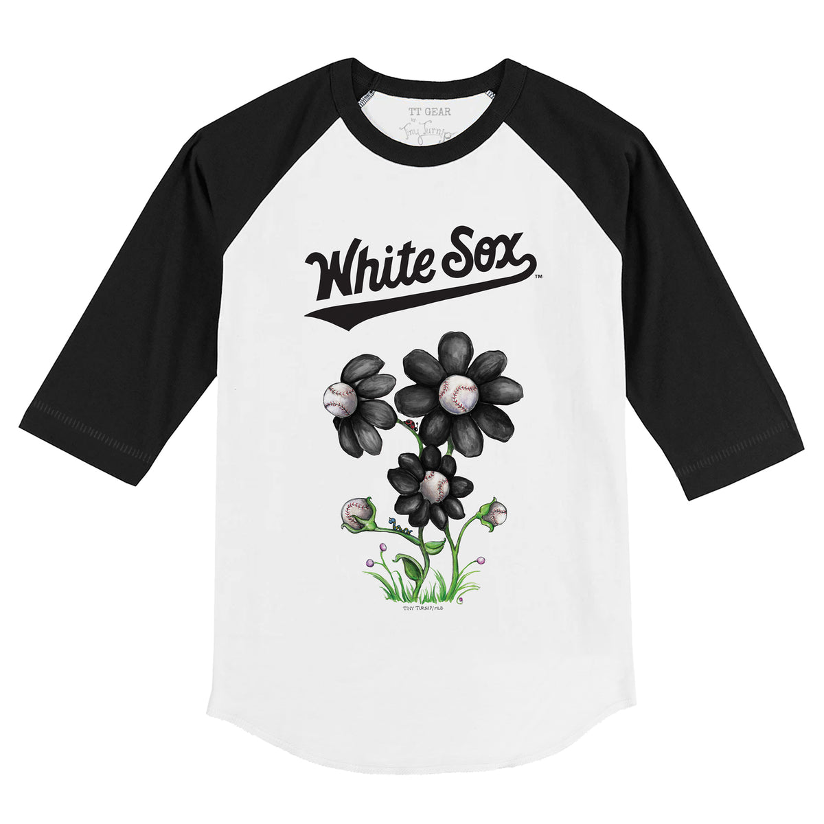 Chicago White Sox Blooming Baseballs 3/4 Black Sleeve Raglan