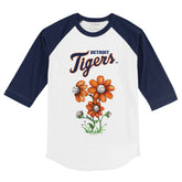 Detroit Tigers Blooming Baseballs 3/4 Navy Blue Sleeve Raglan