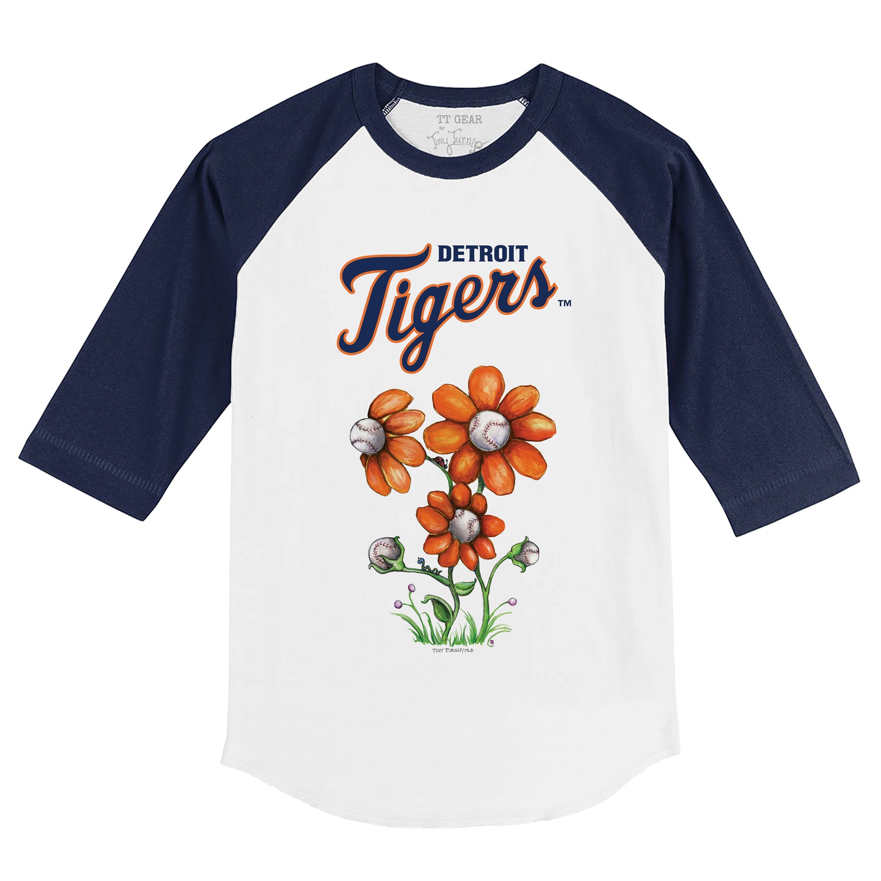 Detroit Tigers Blooming Baseballs 3/4 Navy Blue Sleeve Raglan