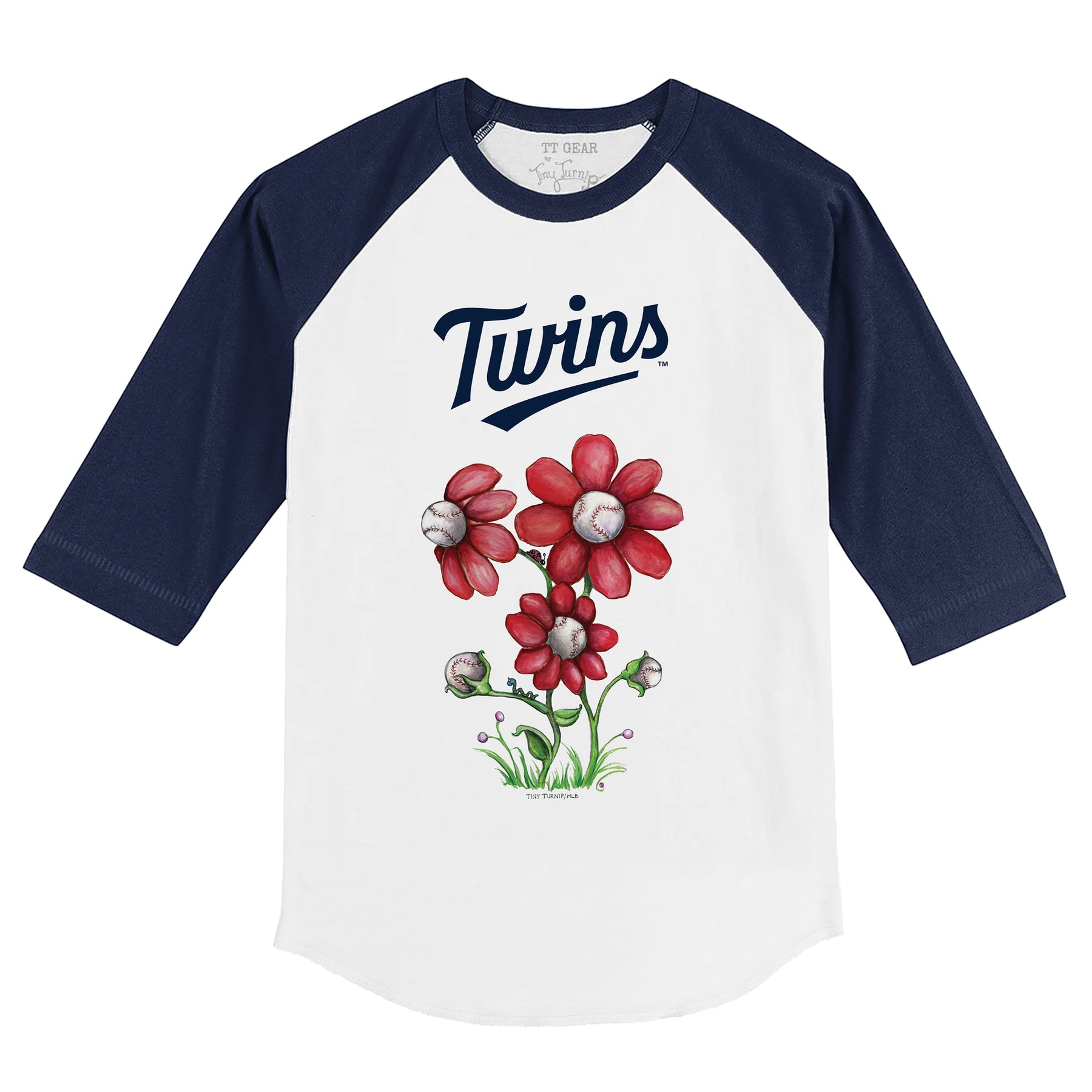 Minnesota Twins Blooming Baseballs 3/4 Navy Blue Sleeve Raglan