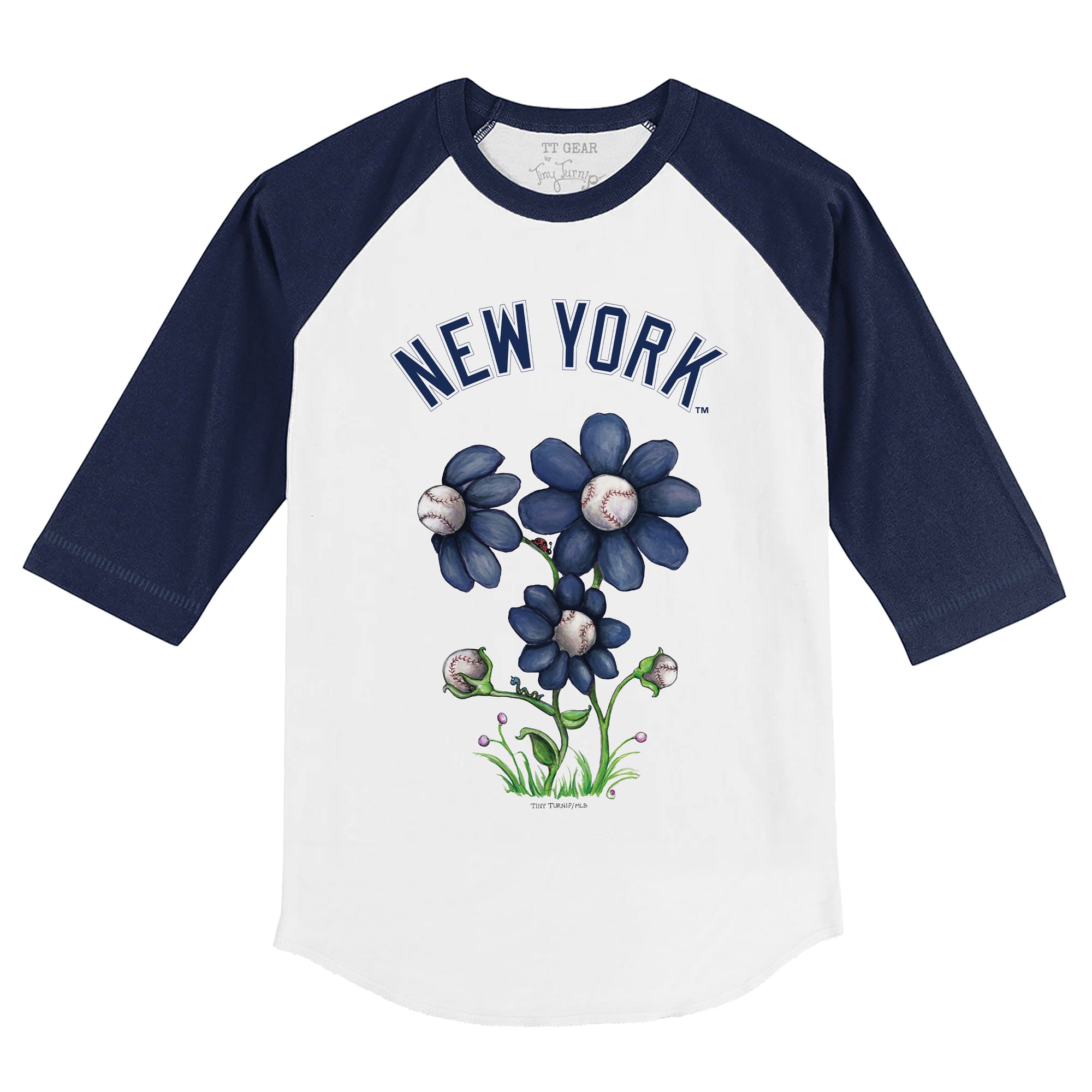 Women's Tiny Turnip Navy New York Yankees Blooming Baseballs T-Shirt