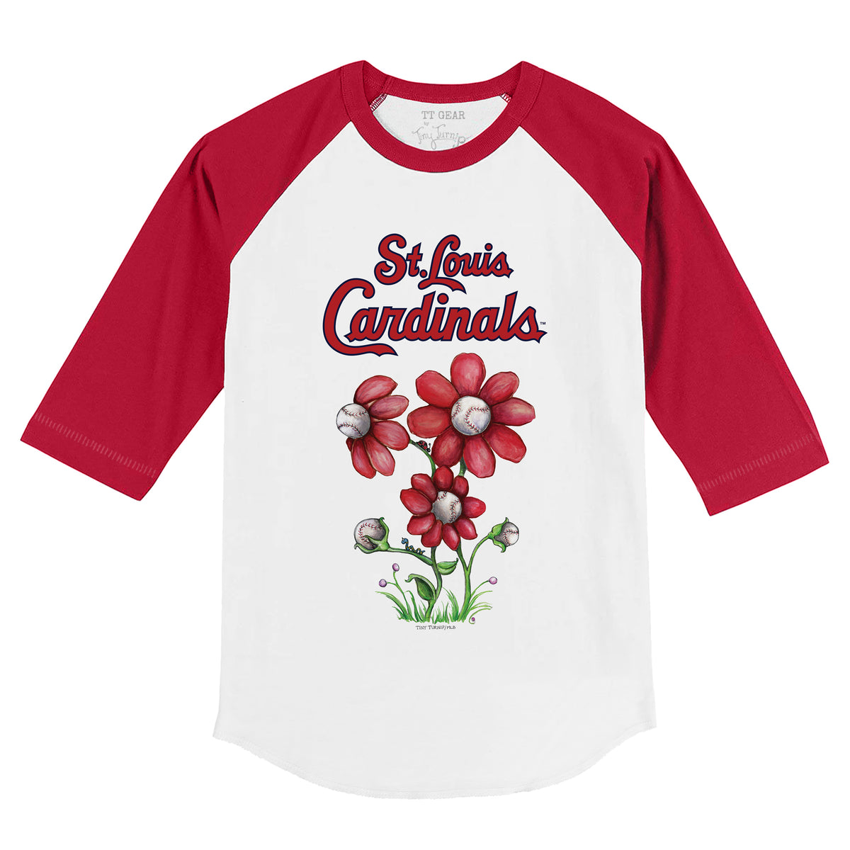 St. Louis Cardinals Blooming Baseballs 3/4 Red Sleeve Raglan