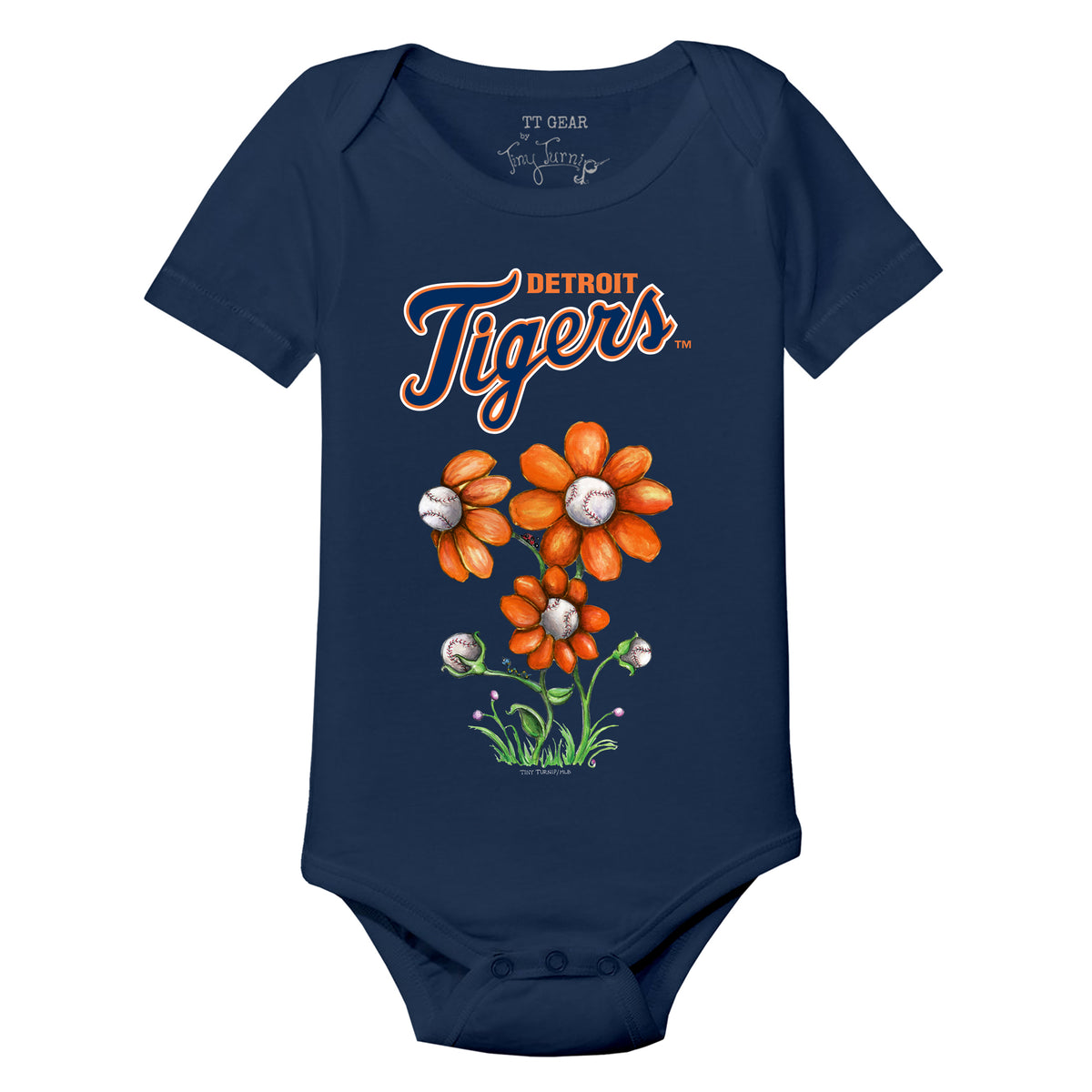 Detroit Tigers Blooming Baseballs Short Sleeve Snapper