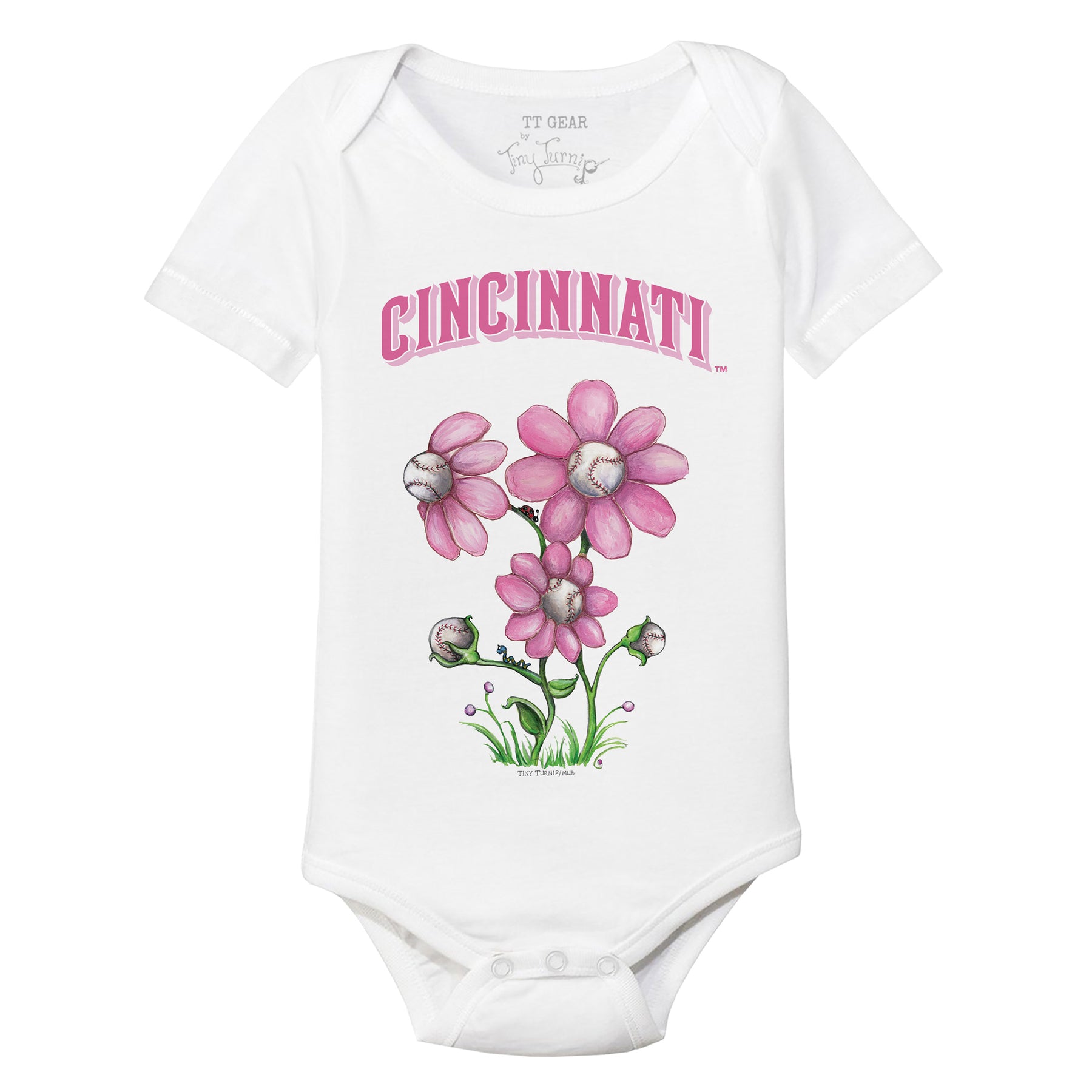 Cincinnati Reds Blooming Baseballs Short Sleeve Snapper