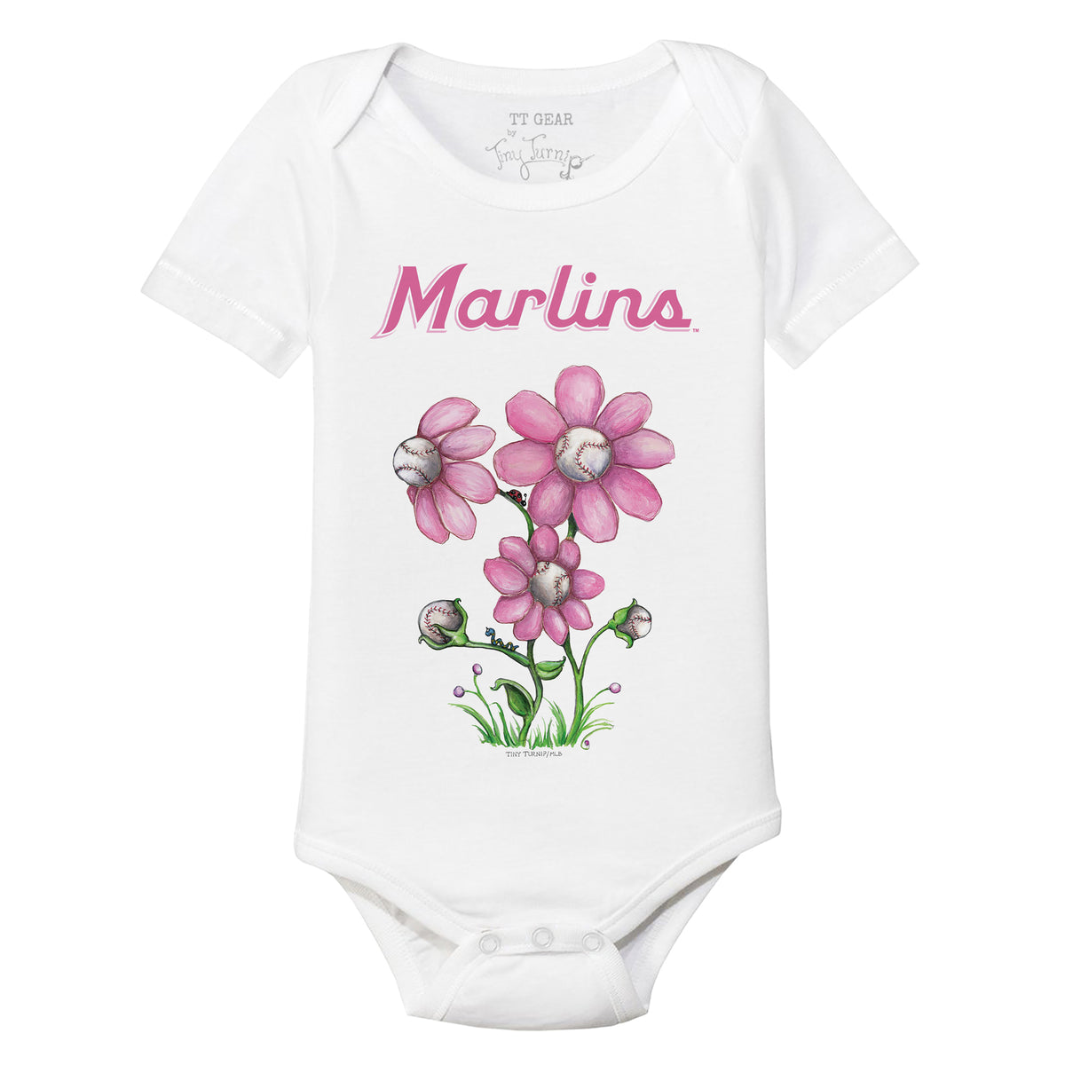 Miami Marlins Blooming Baseballs Short Sleeve Snapper