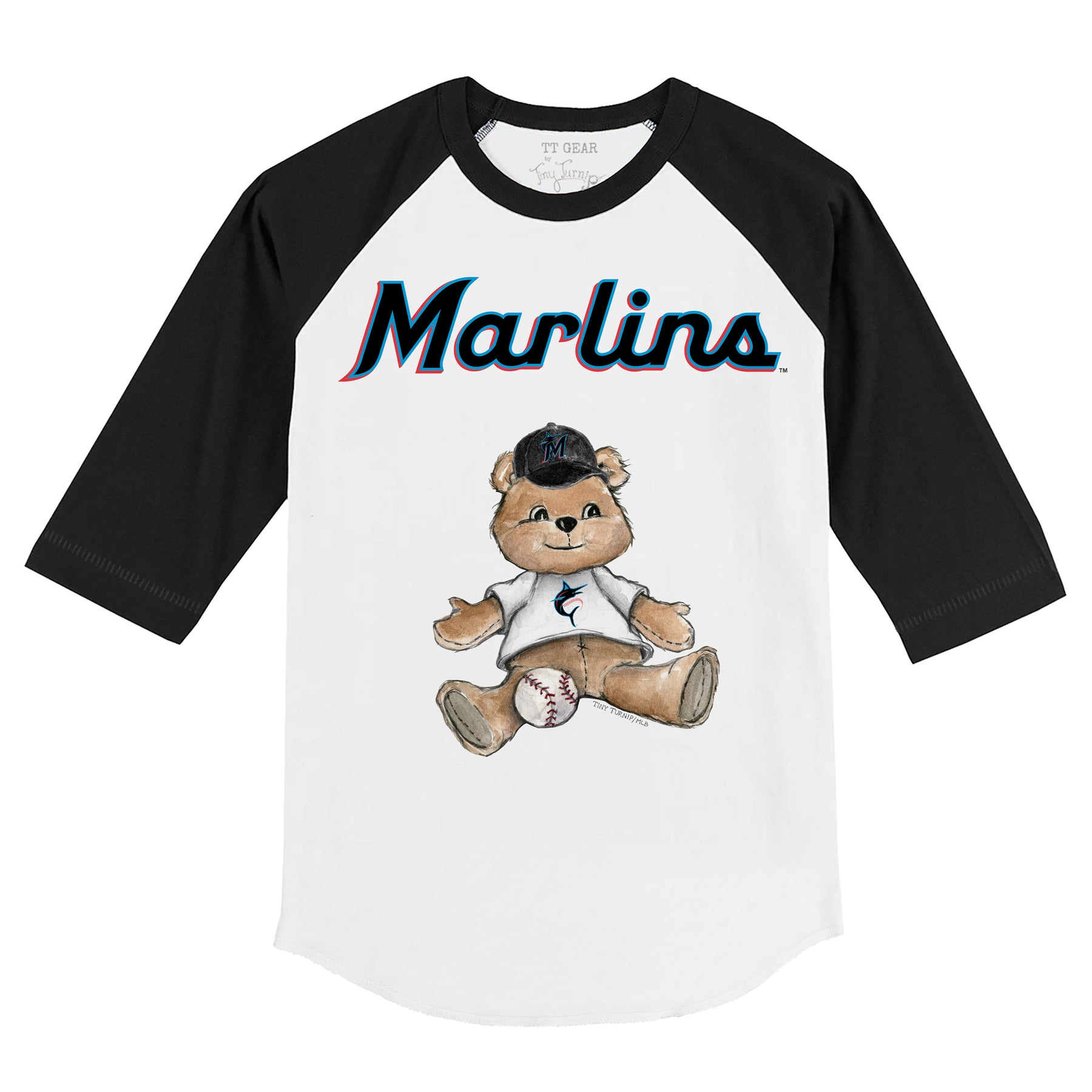 Miami Marlins Teddy 3/4 Black Sleeve Raglan