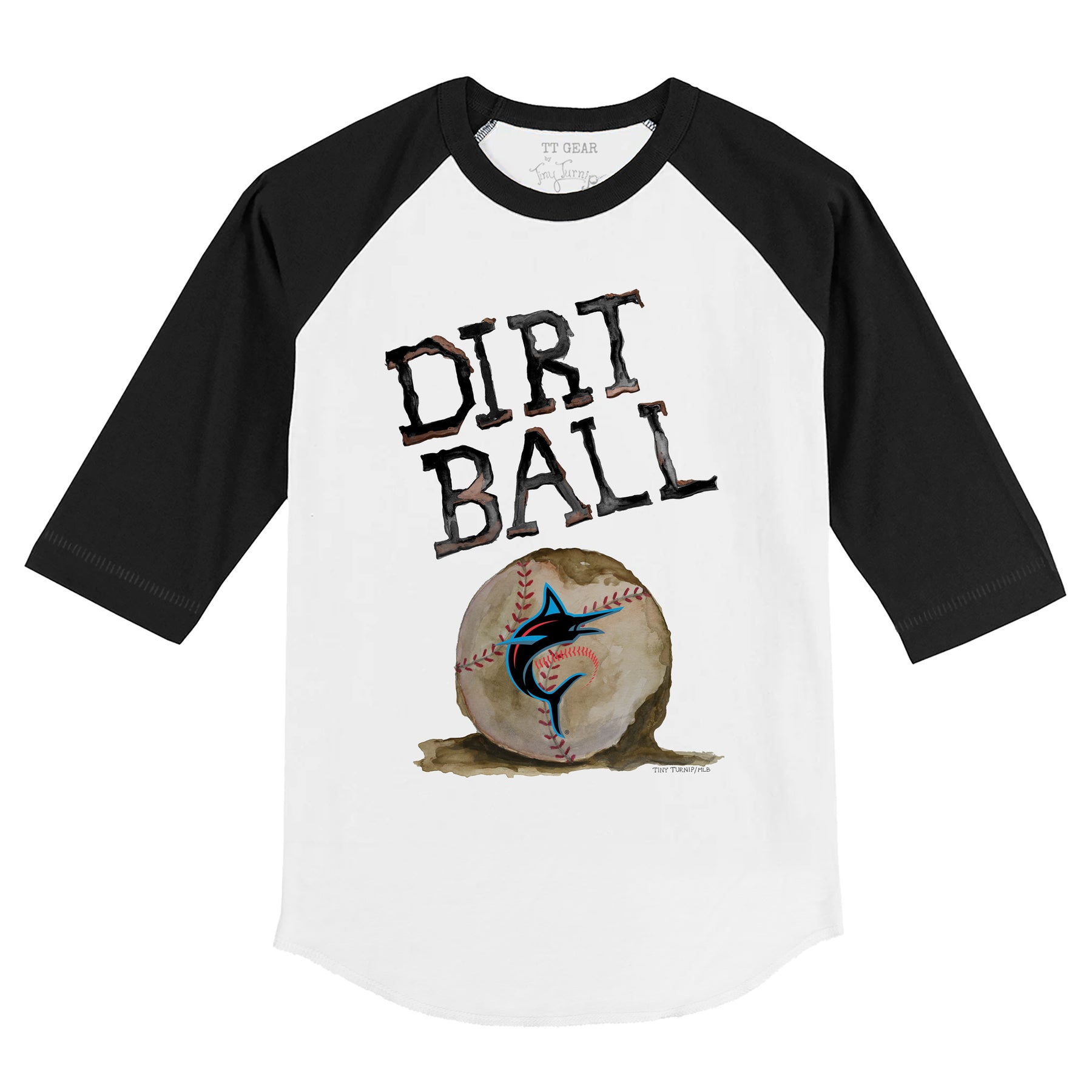 Miami Marlins Dirt Ball 3/4 Black Sleeve Raglan