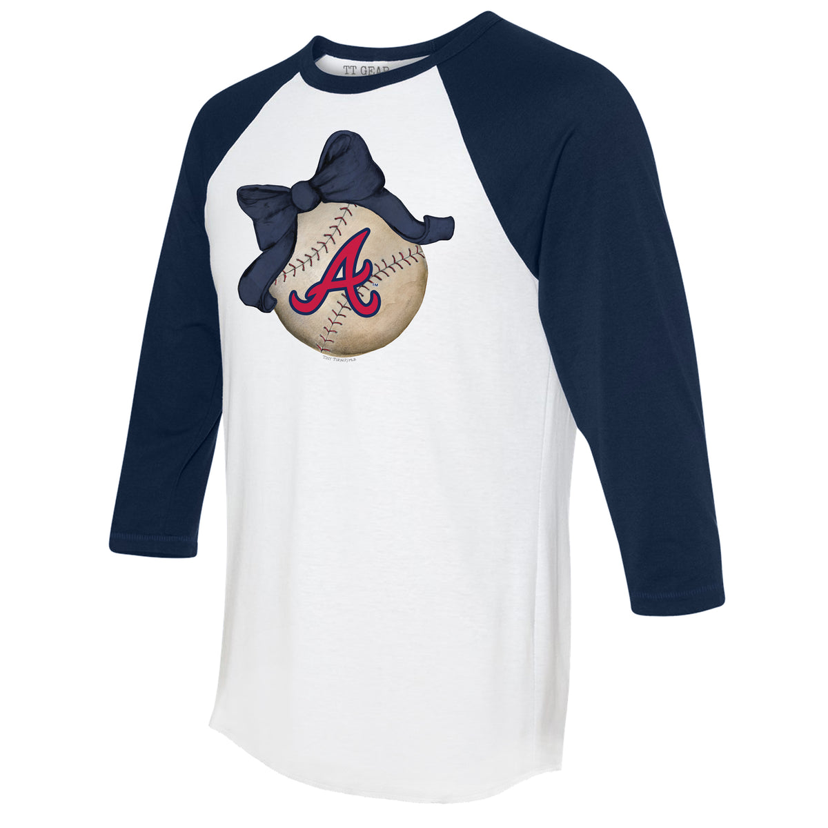 Atlanta Braves Baseball Bow 3/4 Navy Blue Sleeve Raglan