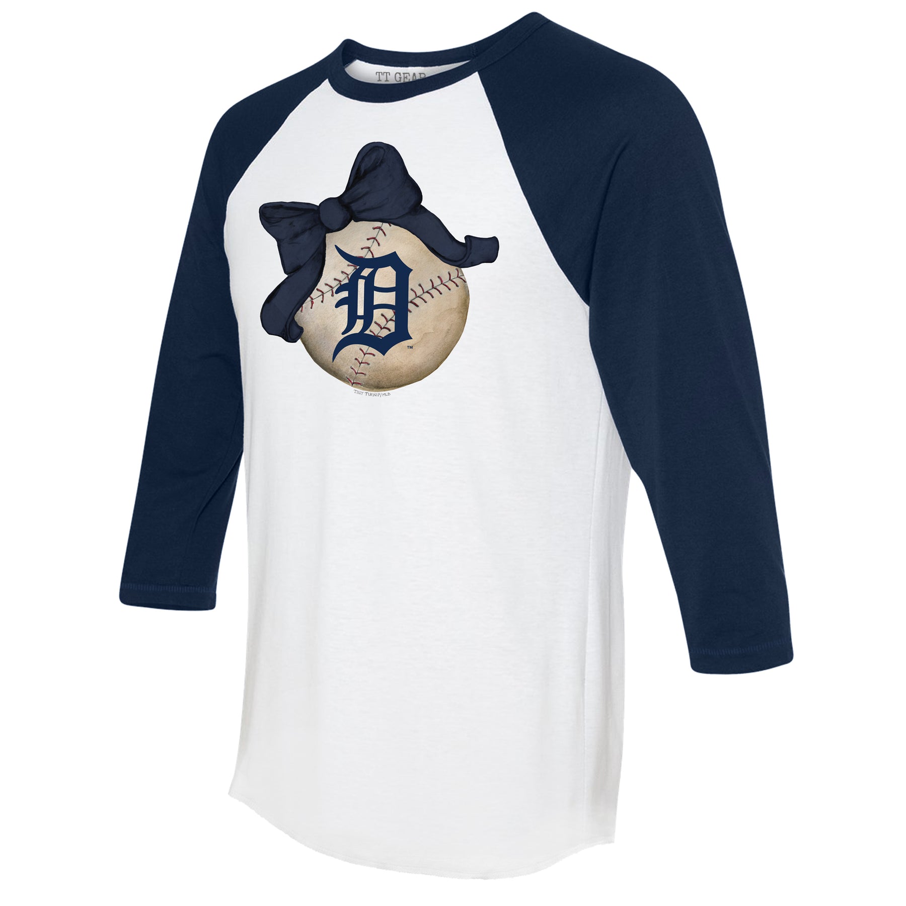 Detroit Tigers Baseball Bow 3/4 Navy Blue Sleeve Raglan