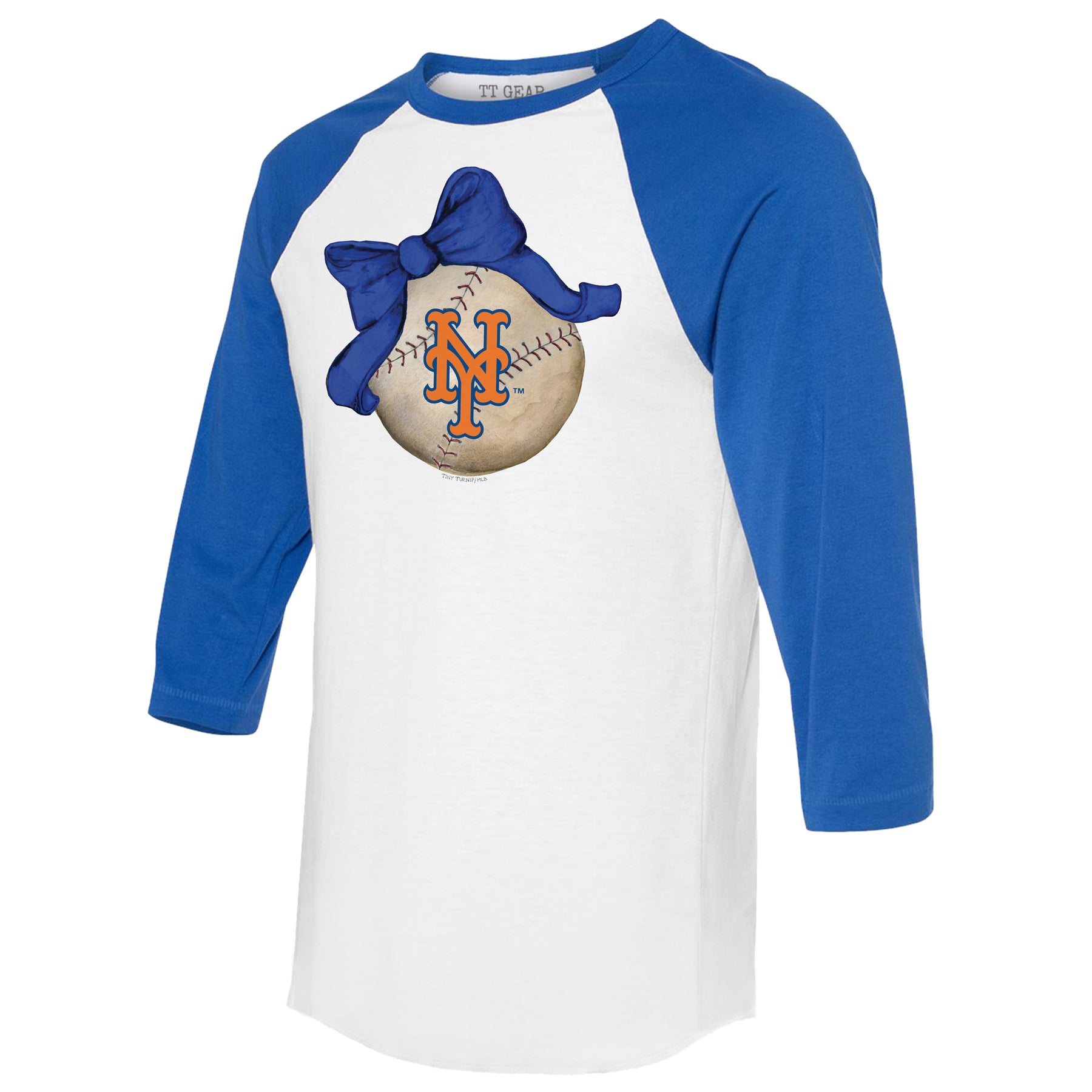 New York Mets Baseball Bow 3/4 Royal Blue Sleeve Raglan