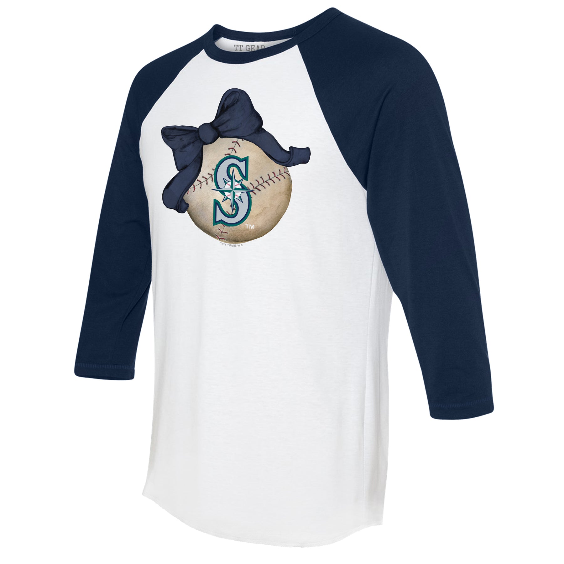 Seattle Mariners Baseball Bow 3/4 Navy Blue Sleeve Raglan