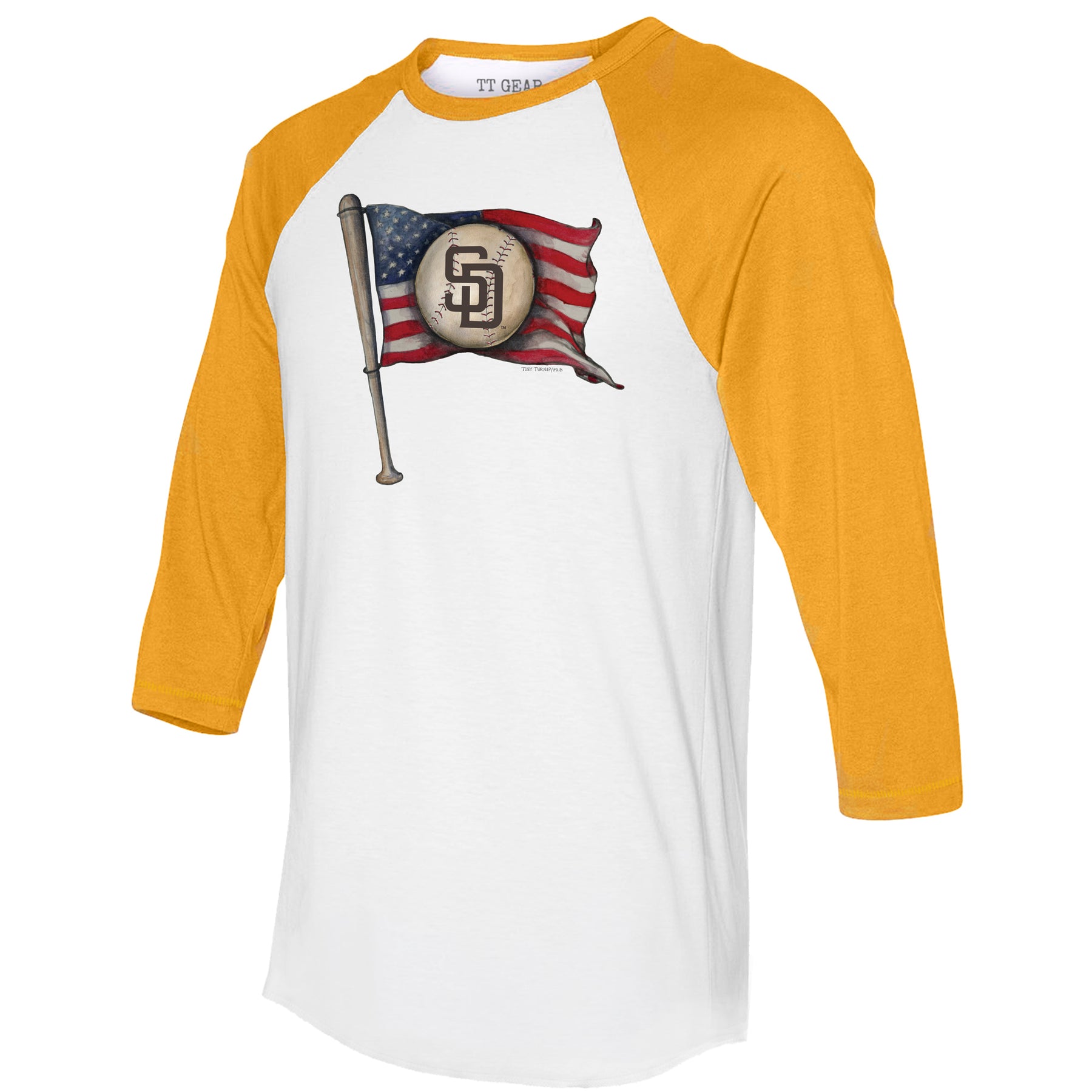 San Diego Padres Baseball Flag 3/4 Gold Sleeve Raglan