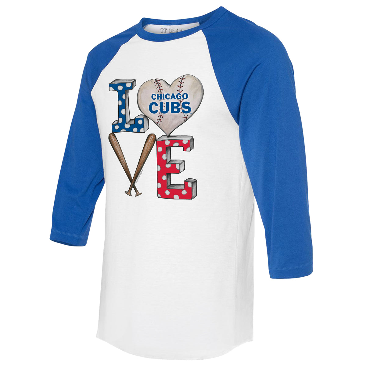 Chicago Cubs Baseball LOVE 3/4 Royal Blue Sleeve Raglan