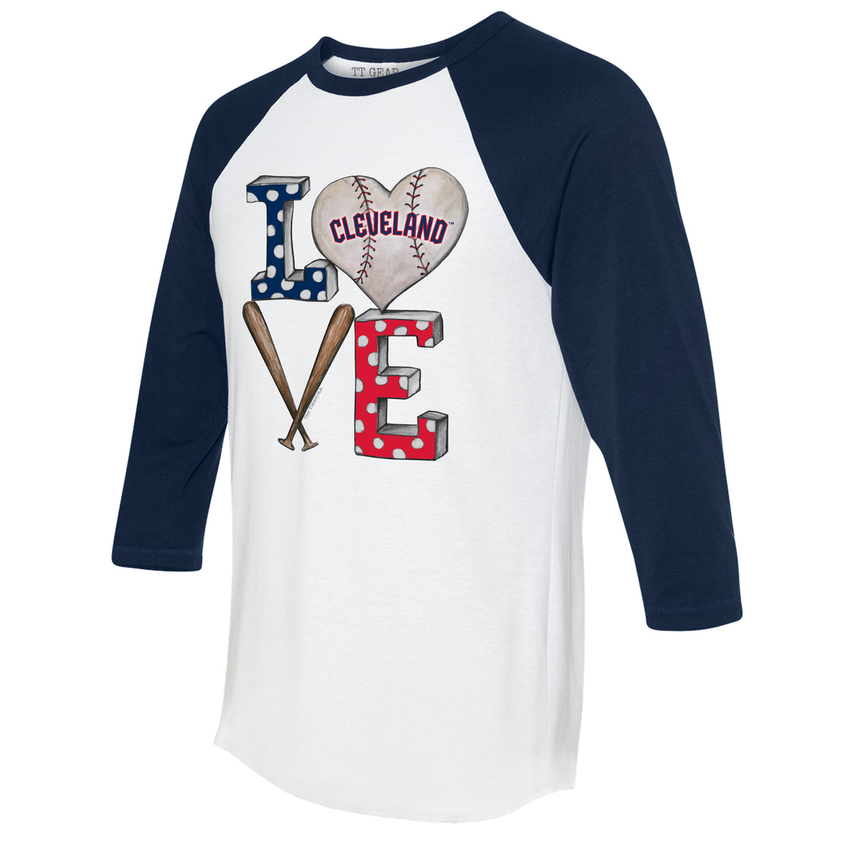 Cleveland Guardians Baseball LOVE 3/4 Navy Blue Sleeve Raglan