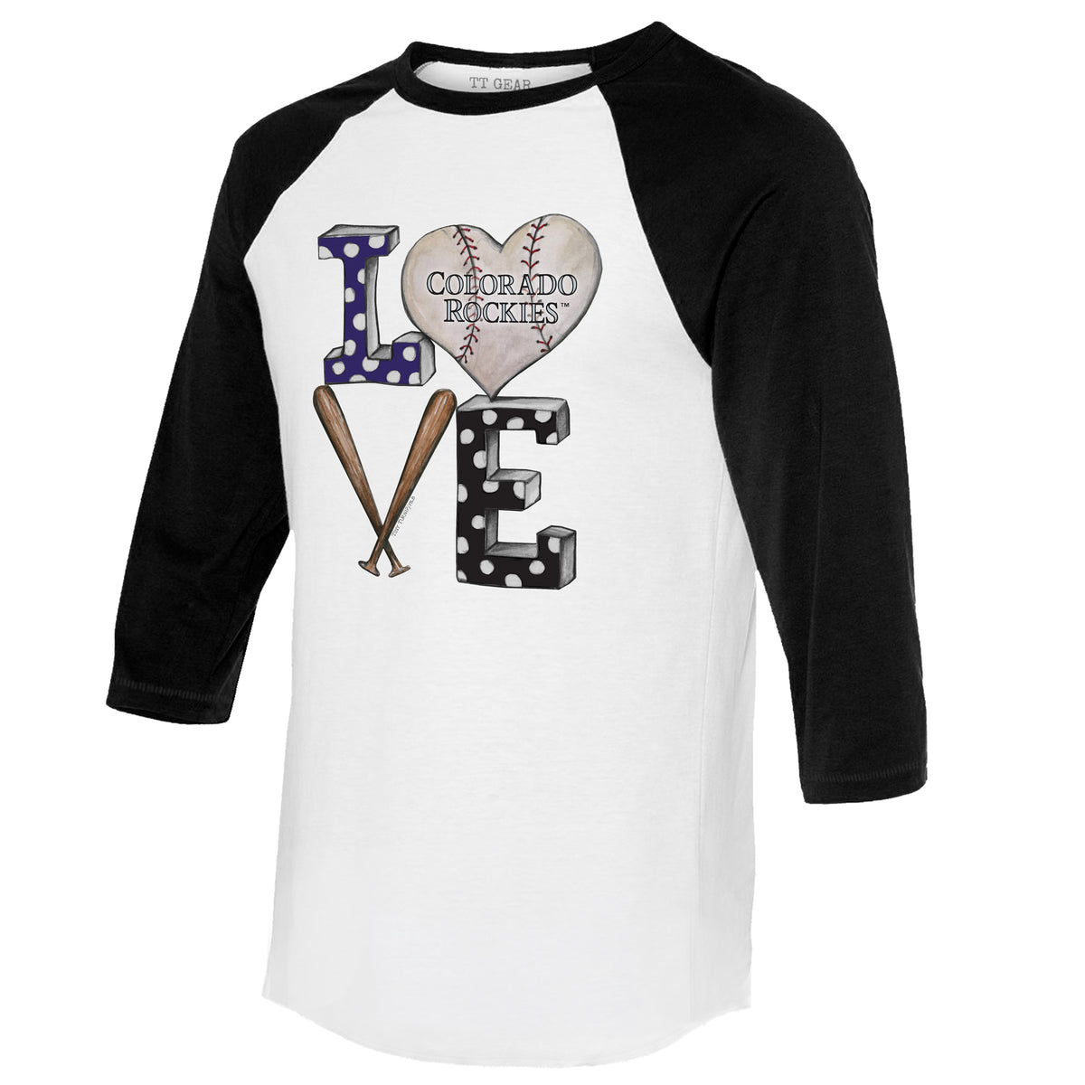 Colorado Rockies Baseball LOVE 3/4 Black Sleeve Raglan