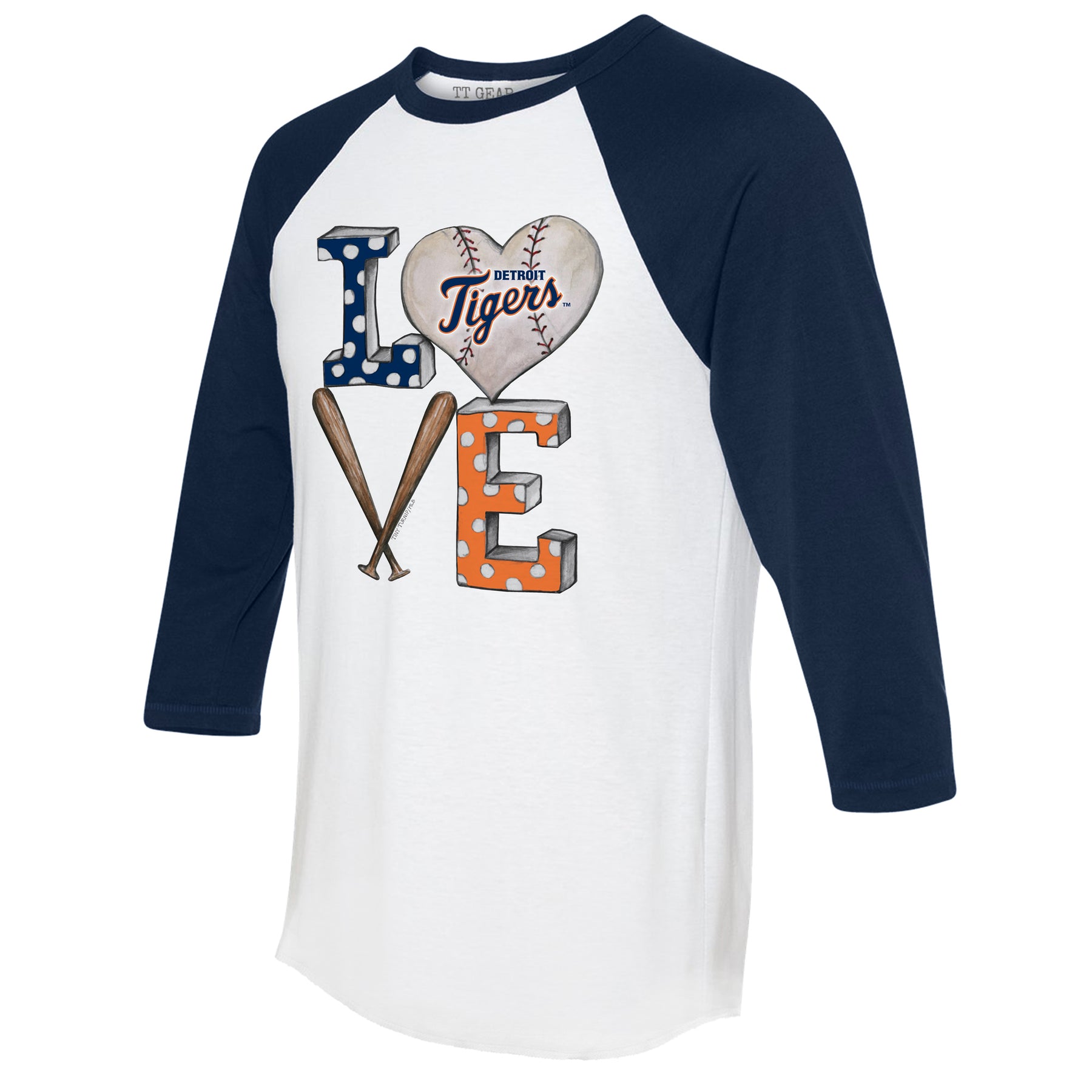 Detroit Tigers Baseball LOVE 3/4 Navy Blue Sleeve Raglan