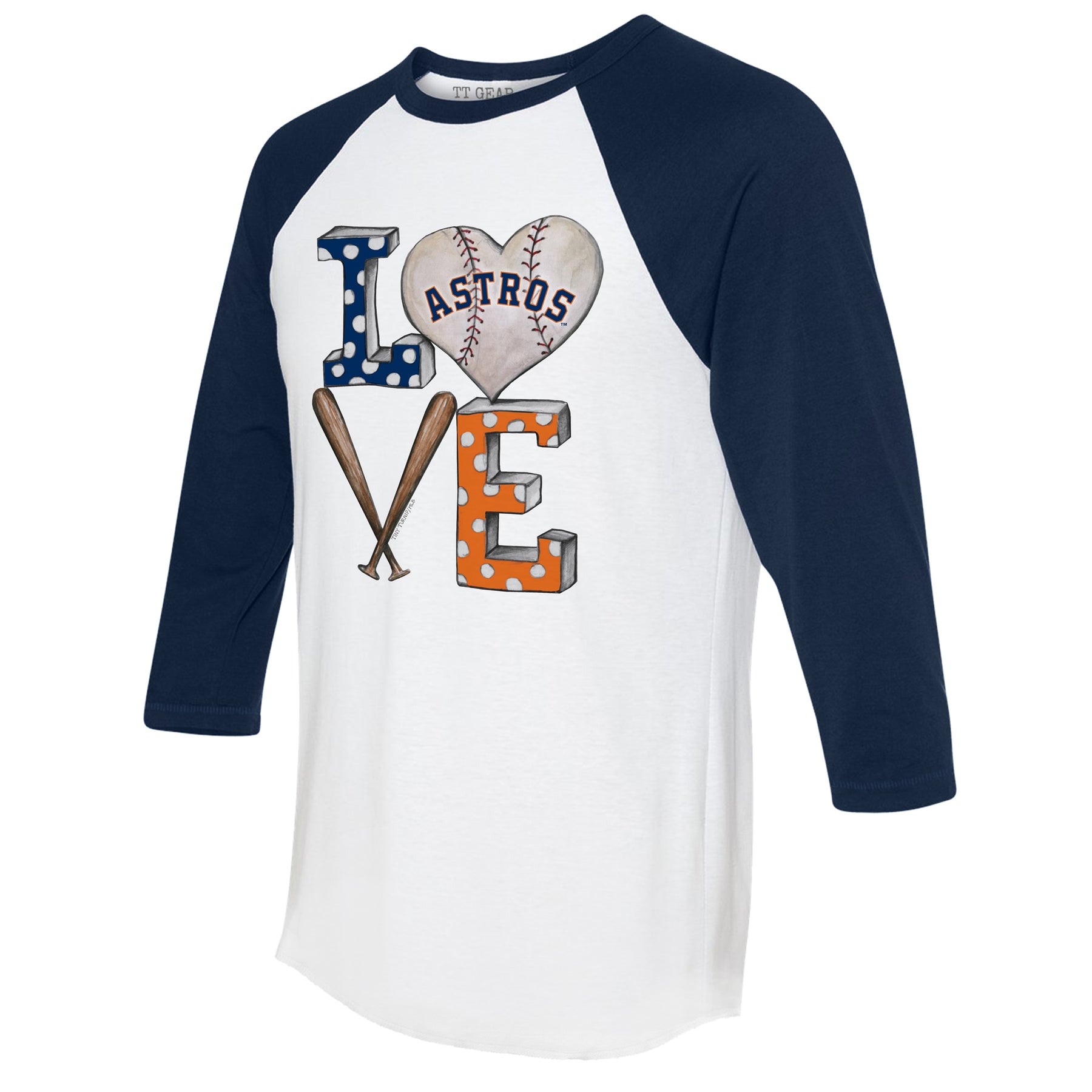 Houston Astros Baseball LOVE 3/4 Navy Blue Sleeve Raglan