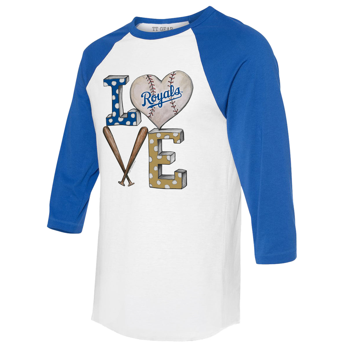 Kansas City Royals Baseball LOVE 3/4 Royal Blue Sleeve Raglan