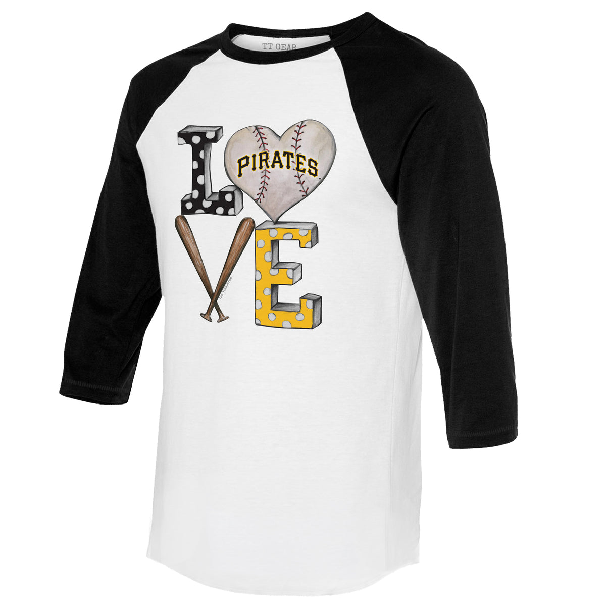 Pittsburgh Pirates Baseball LOVE 3/4 Black Sleeve Raglan