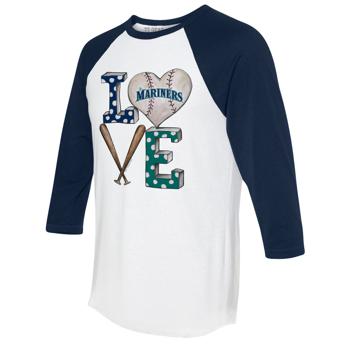 Seattle Mariners Baseball LOVE 3/4 Navy Blue Sleeve Raglan