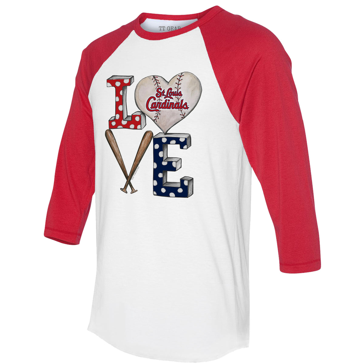 St. Louis Cardinals Baseball LOVE 3/4 Red Sleeve Raglan