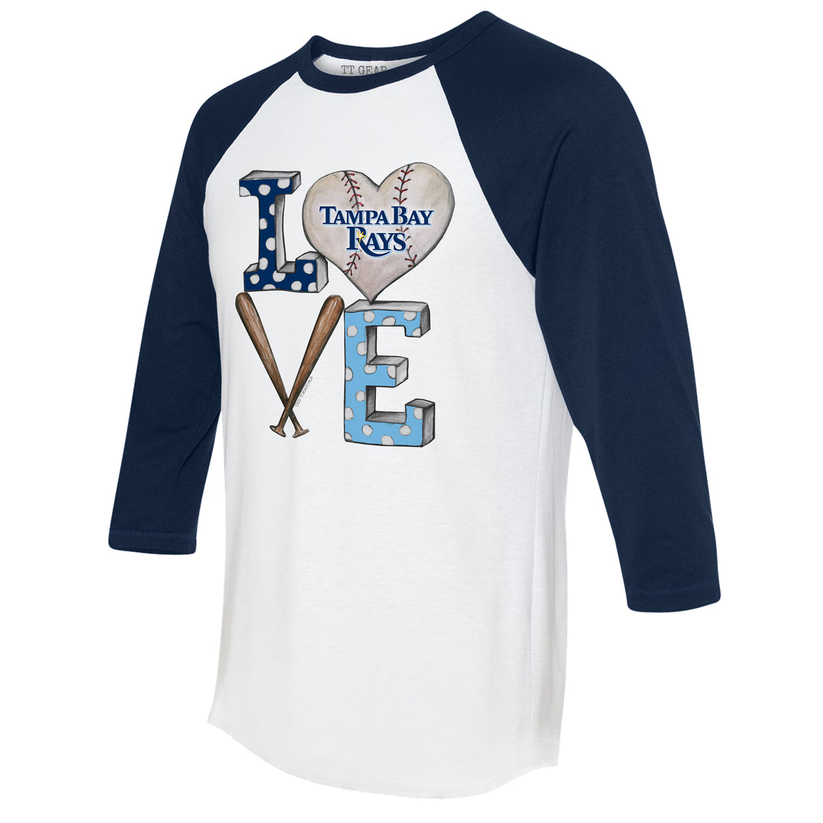 Tampa Bay Rays Baseball LOVE 3/4 Navy Blue Sleeve Raglan