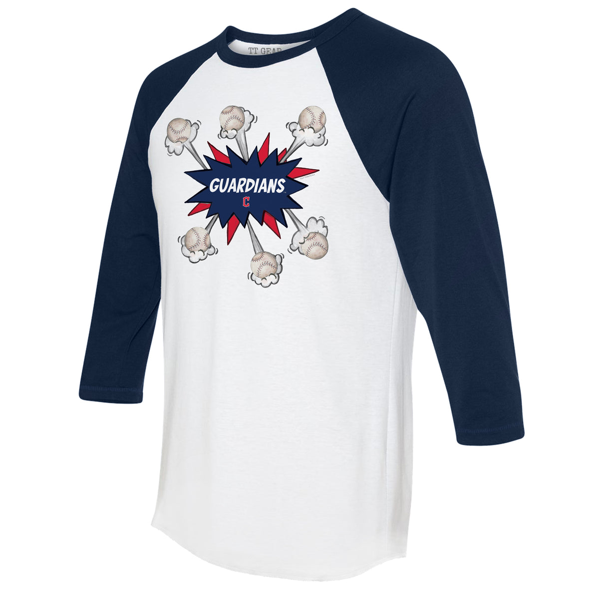 Cleveland Guardians Baseball Pow 3/4 Navy Blue Sleeve Raglan
