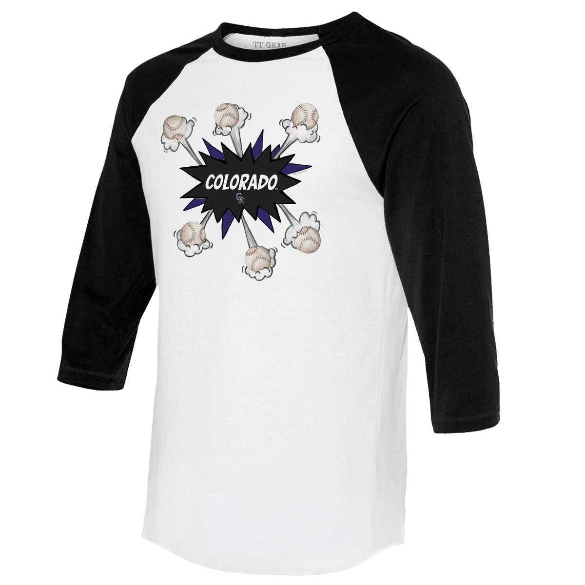 Colorado Rockies Baseball Pow 3/4 Black Sleeve Raglan