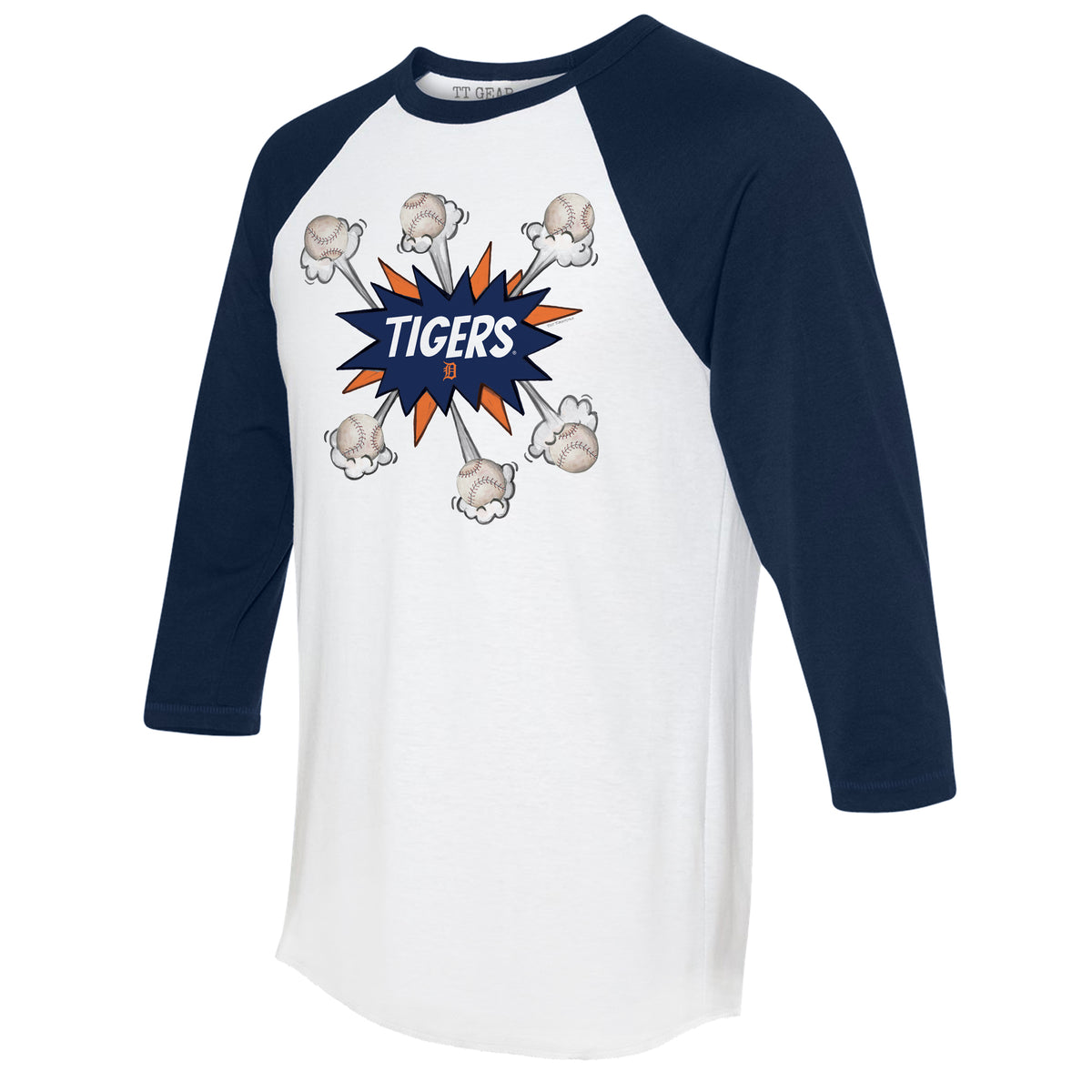 Detroit Tigers Baseball Pow 3/4 Navy Blue Sleeve Raglan