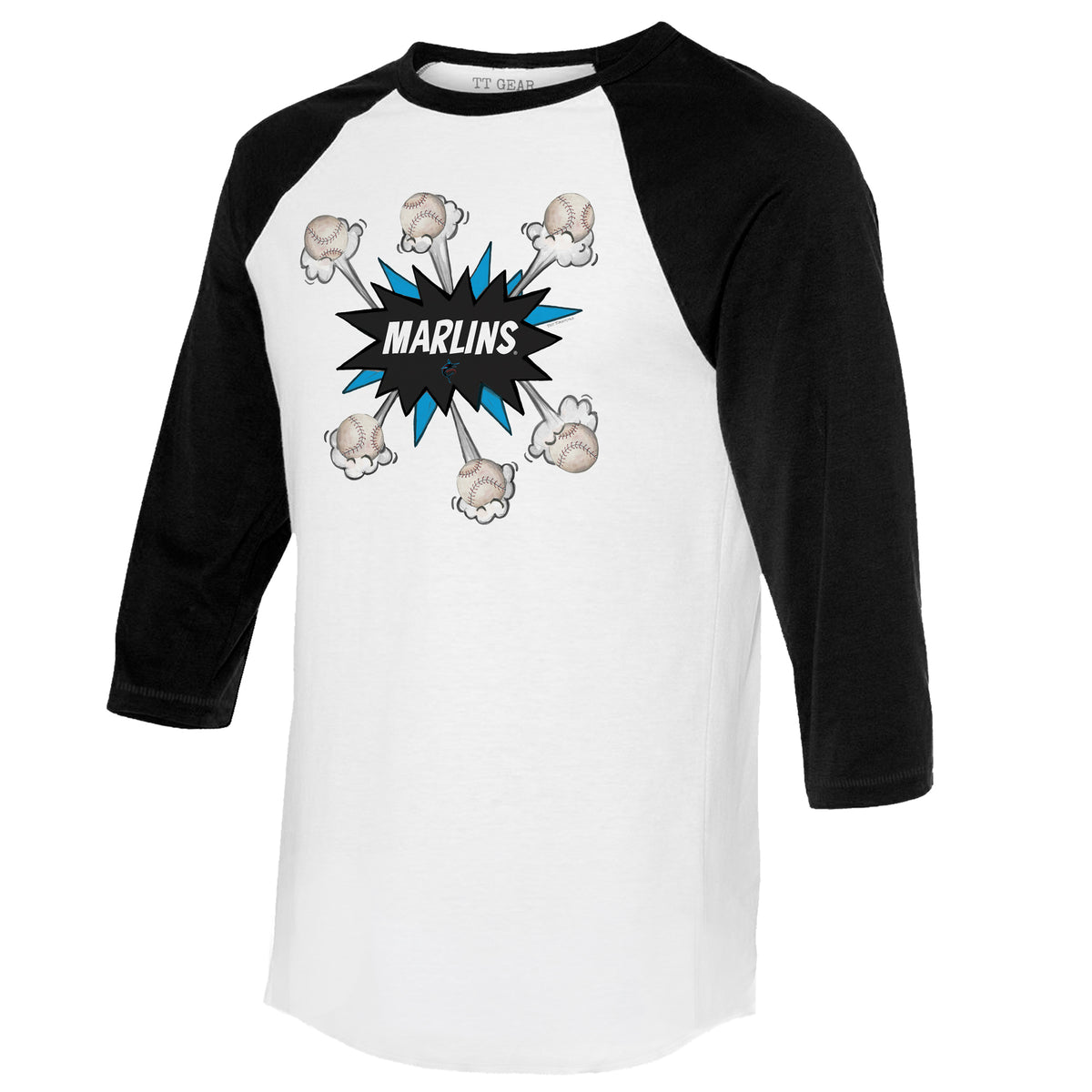 Miami Marlins Baseball Pow 3/4 Black Sleeve Raglan