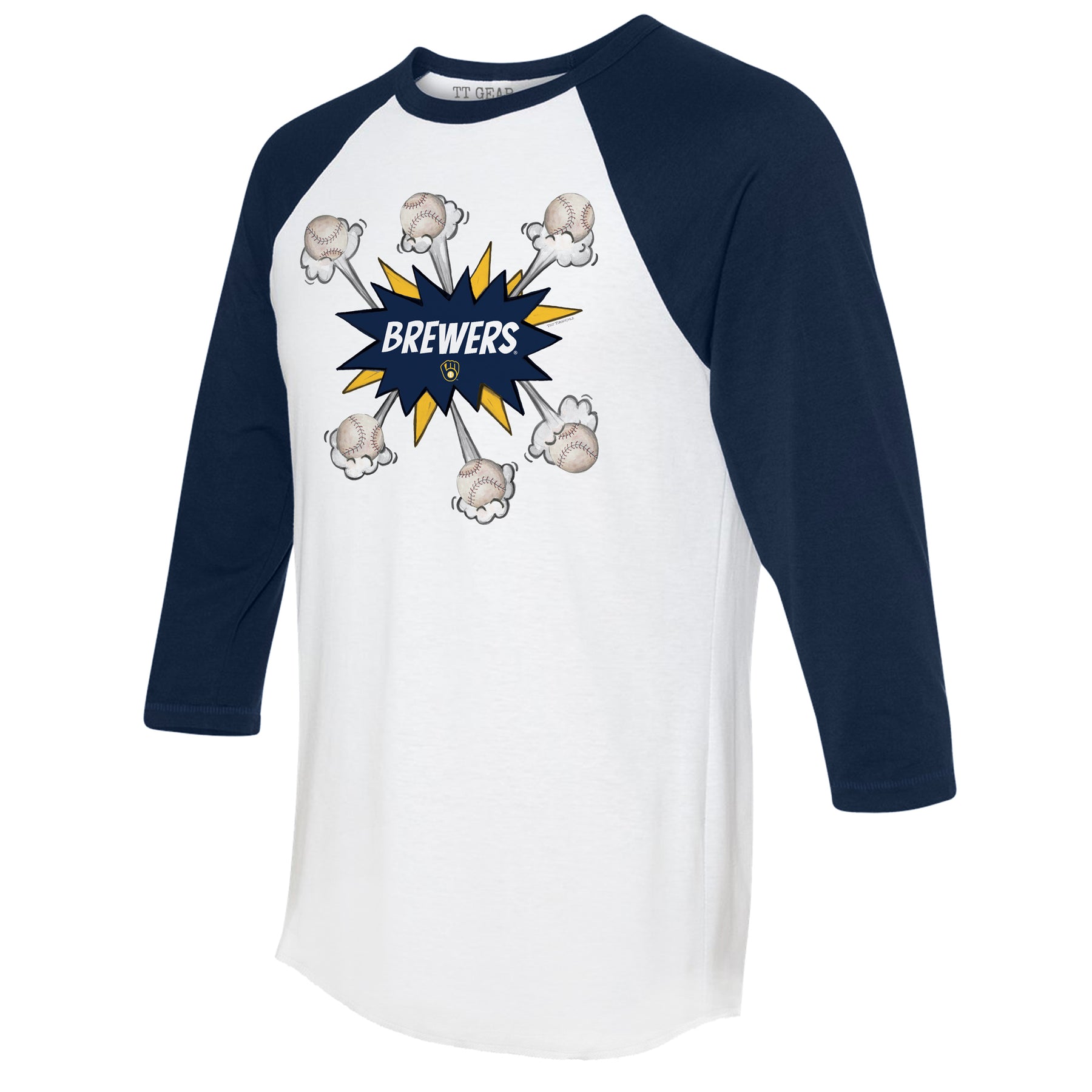 Milwaukee Brewers Baseball Pow 3/4 Navy Blue Sleeve Raglan