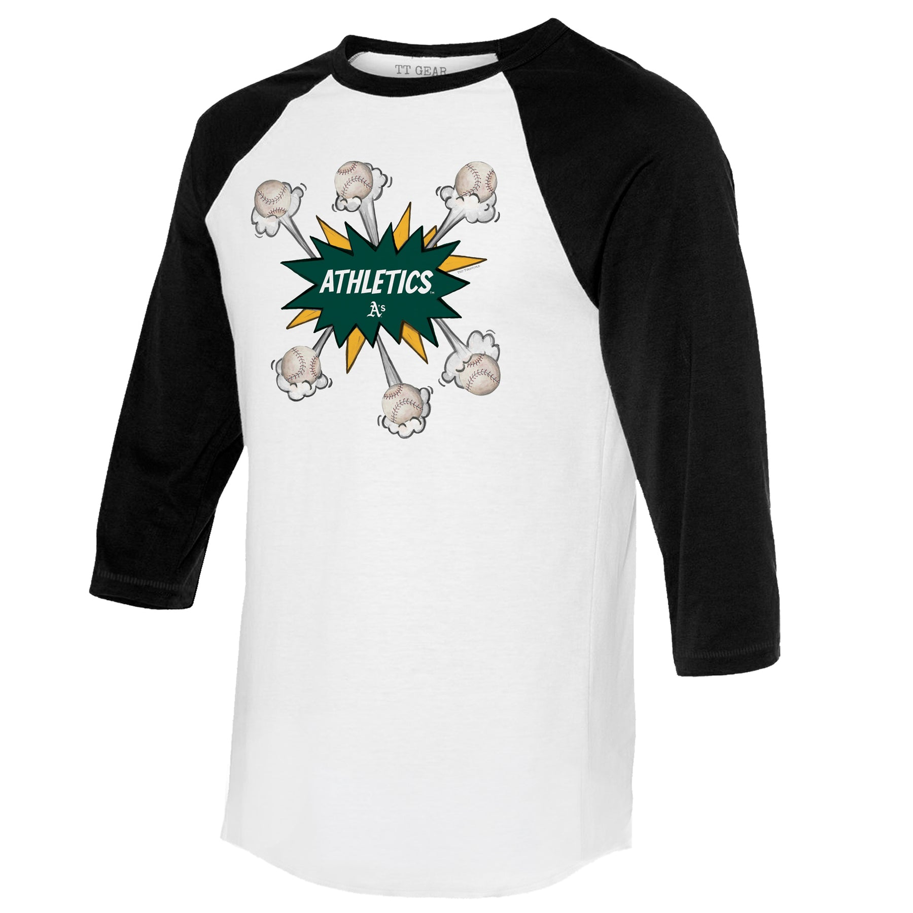 Oakland Athletics Baseball Pow 3/4 Black Sleeve Raglan