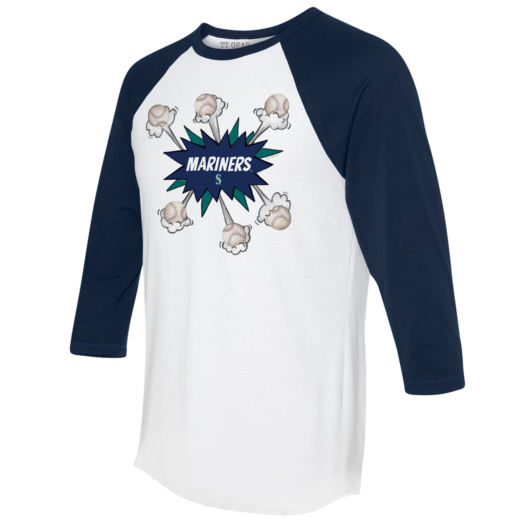 Seattle Mariners Baseball Pow 3/4 Navy Blue Sleeve Raglan