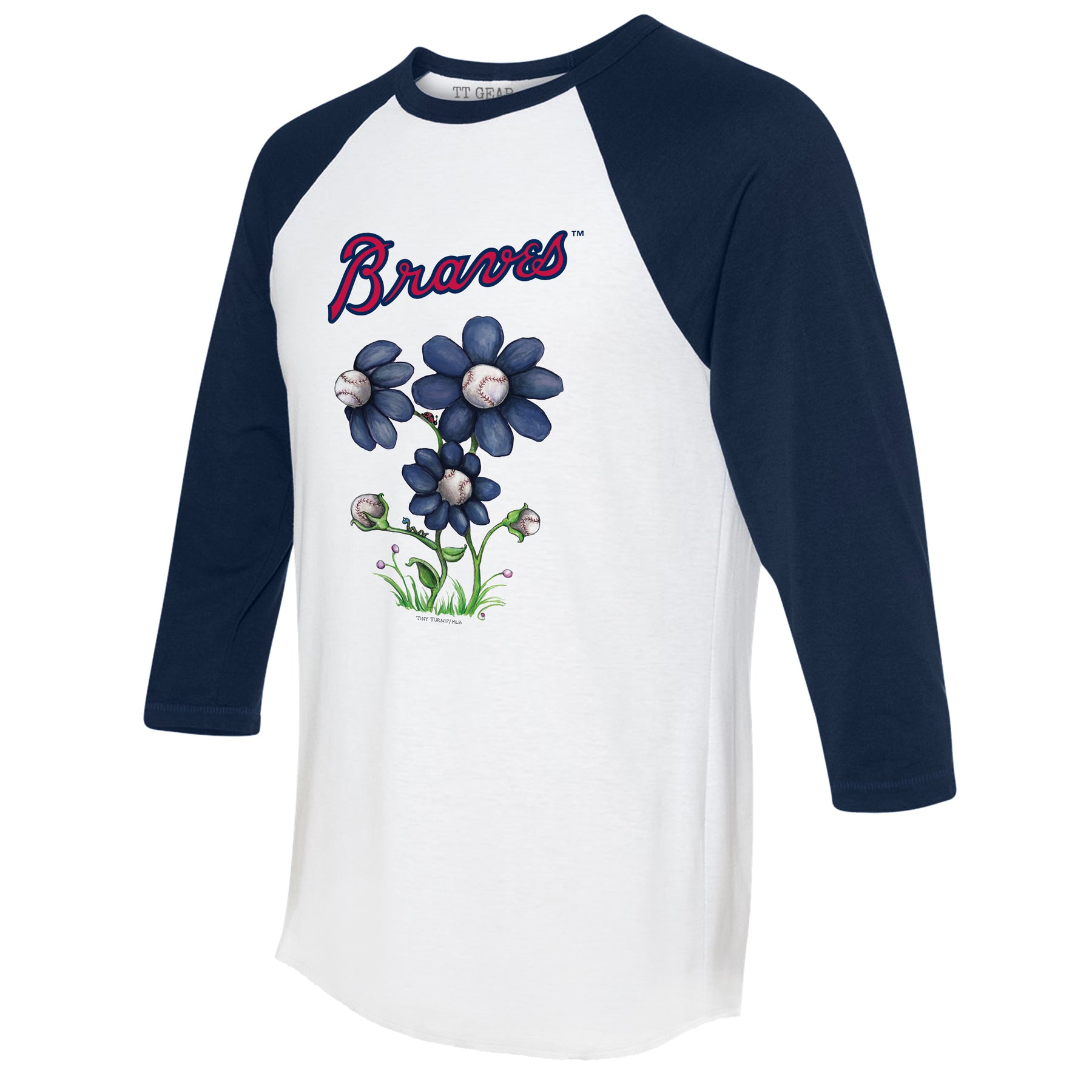 Atlanta Braves Blooming Baseballs 3/4 Navy Blue Sleeve Raglan