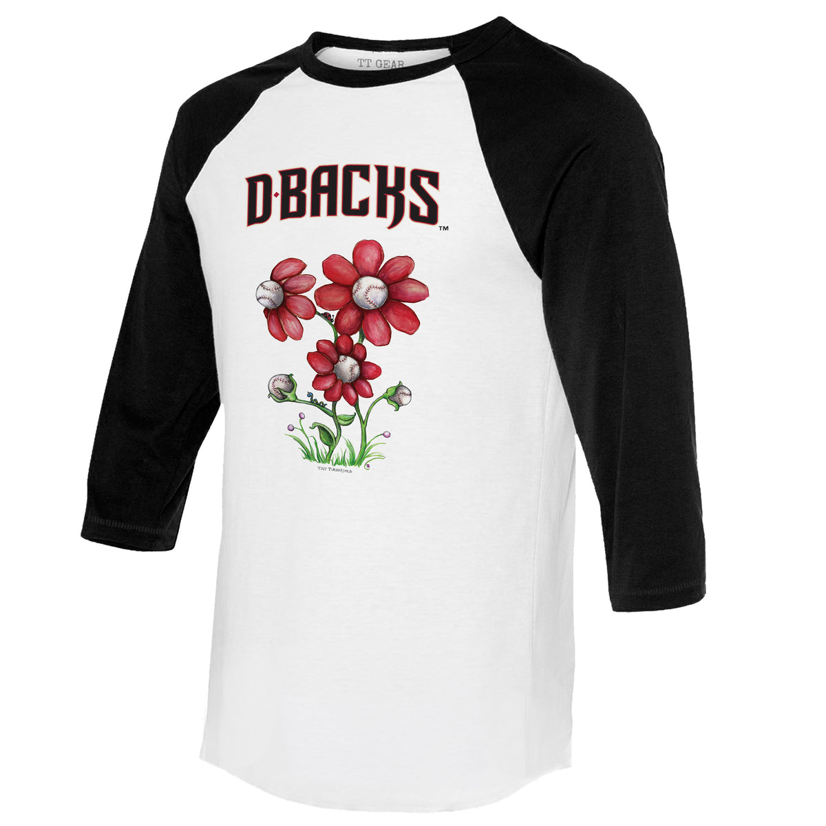 Arizona Diamondbacks Blooming Baseballs 3/4 Black Sleeve Raglan