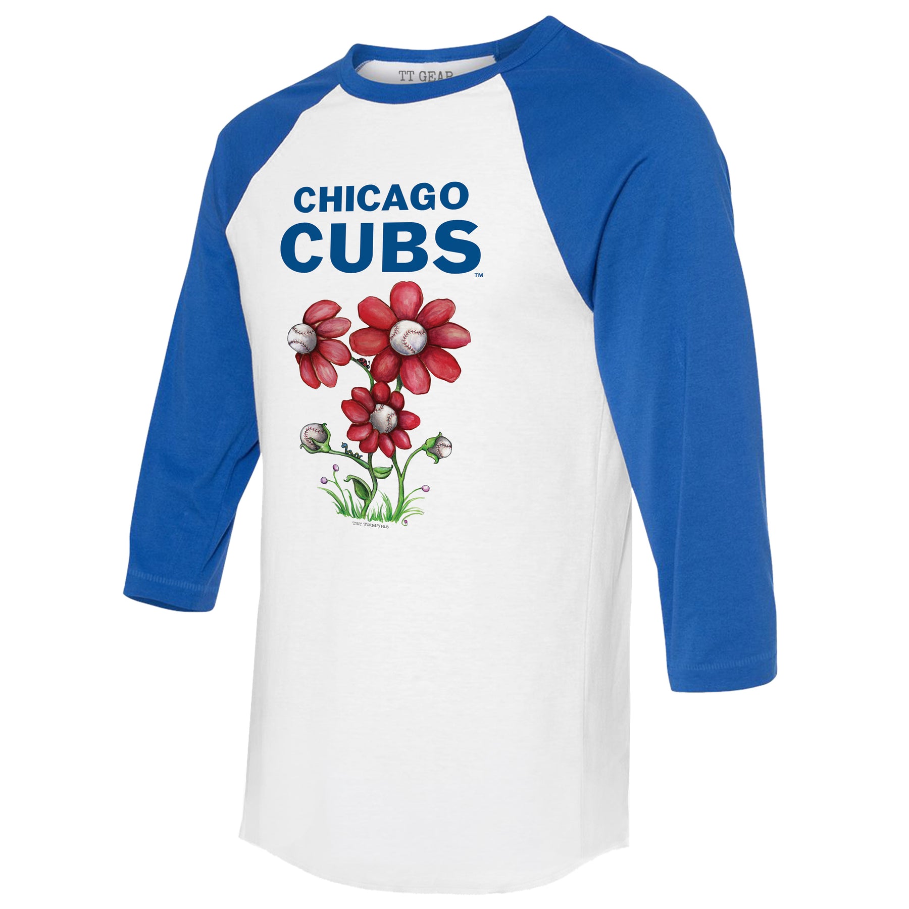 Chicago Cubs Blooming Baseballs 3/4 Royal Blue Sleeve Raglan