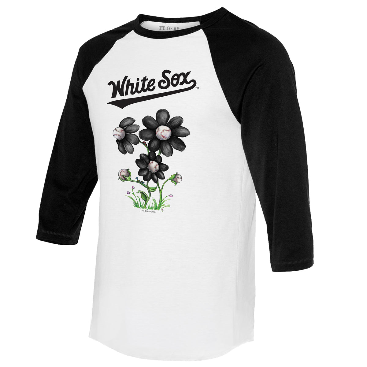 Chicago White Sox Blooming Baseballs 3/4 Black Sleeve Raglan
