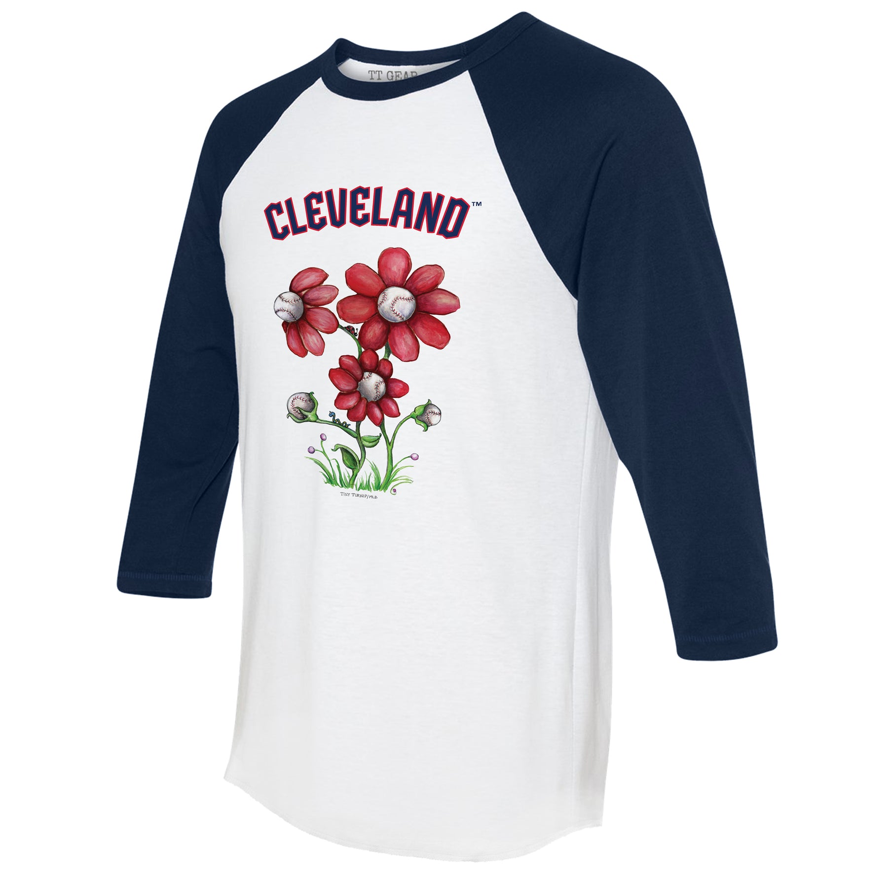 Cleveland Guardians Blooming Baseballs 3/4 Navy Blue Sleeve Raglan