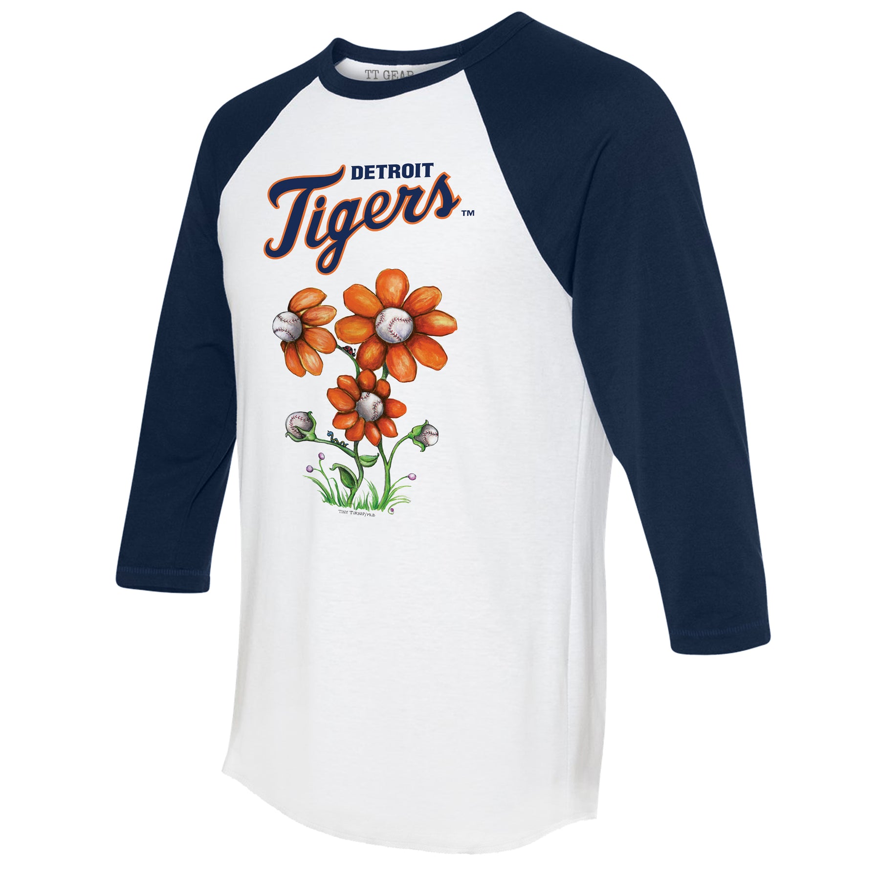 Detroit Tigers Blooming Baseballs 3/4 Navy Blue Sleeve Raglan