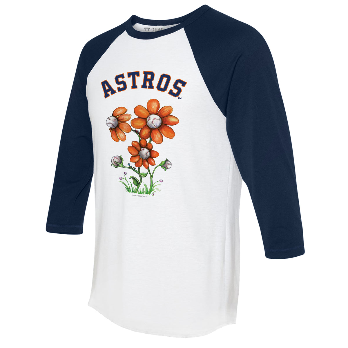 Houston Astros Blooming Baseballs 3/4 Navy Blue Sleeve Raglan