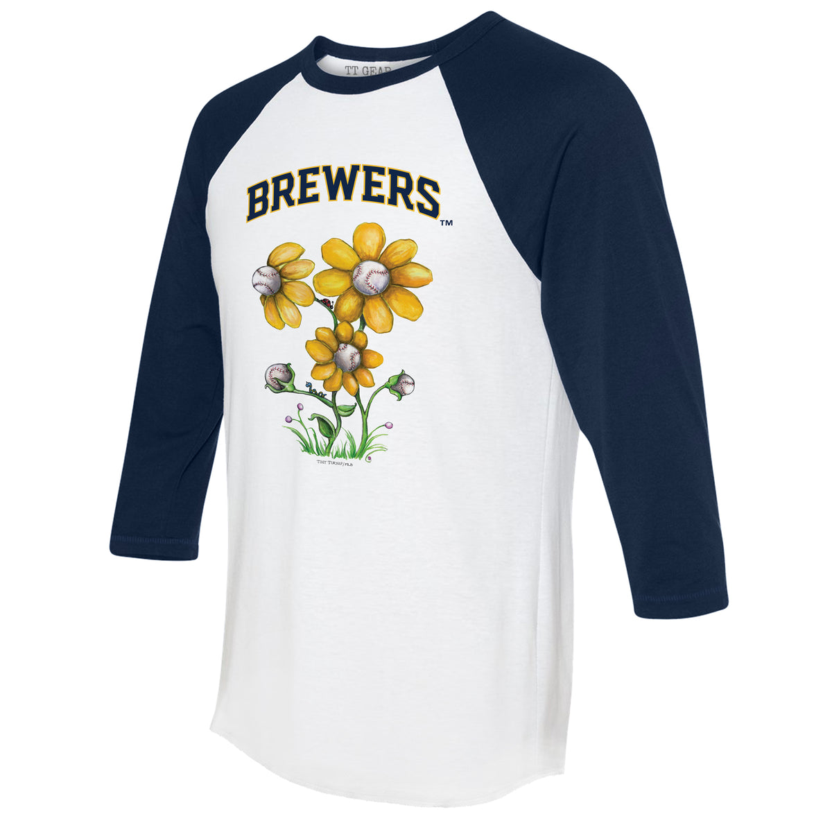 Milwaukee Brewers Blooming Baseballs 3/4 Navy Blue Sleeve Raglan