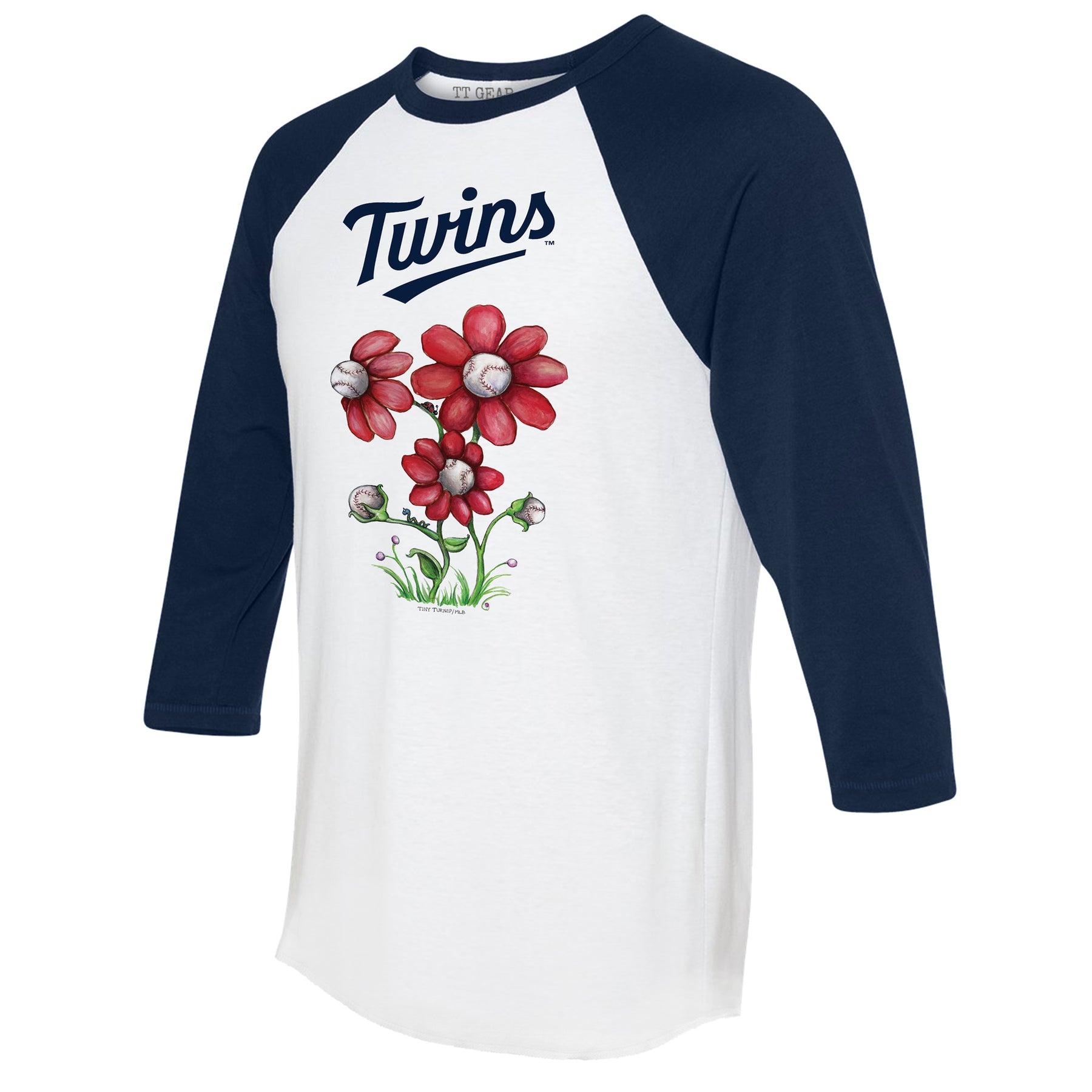 Minnesota Twins Blooming Baseballs 3/4 Navy Blue Sleeve Raglan